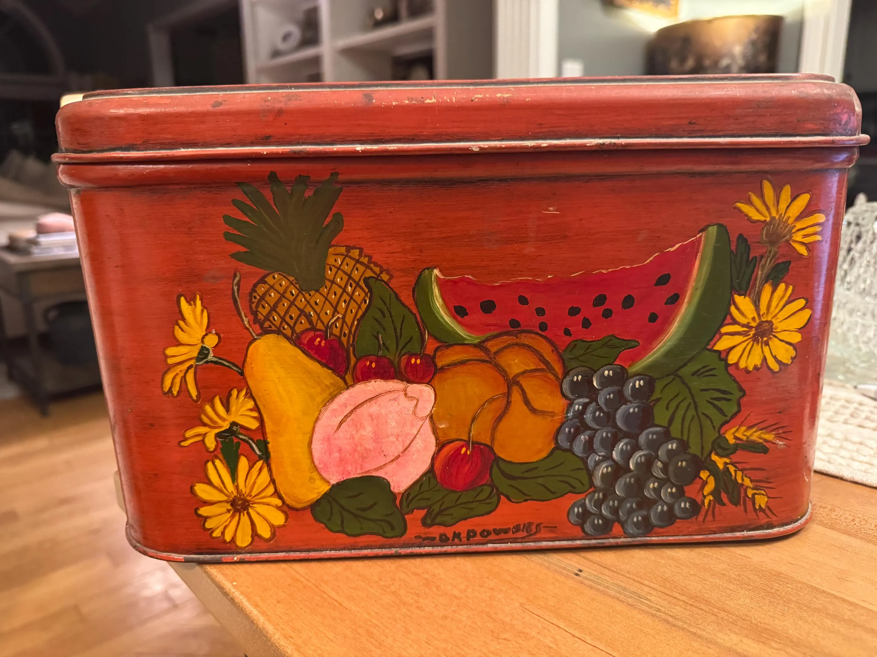 Vintage Hand-painted Tin Bread Box - image 3