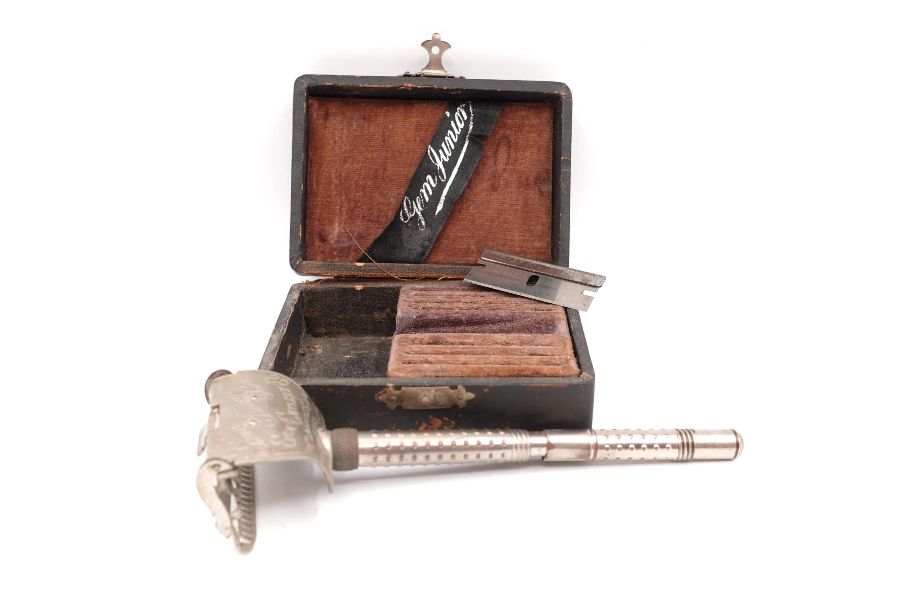 Antique GEM Junior Bar Safety Razor Set Original Case Gem Cutlery Co New York Early 1900s Shaving Collectible