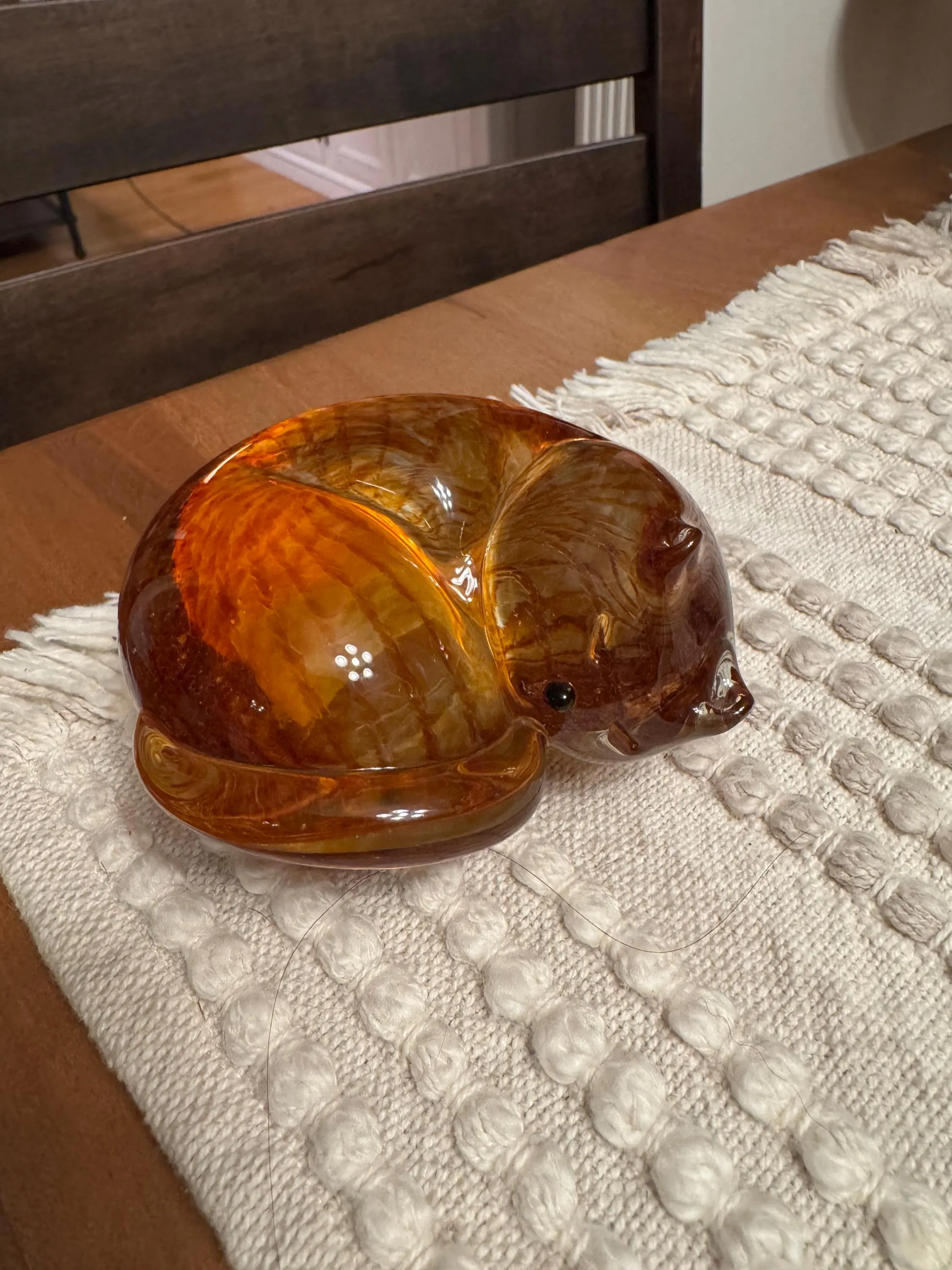 Vintage Lenox Amber Crystal Sleeping Cat Figurine Handcrafted in Taiwan