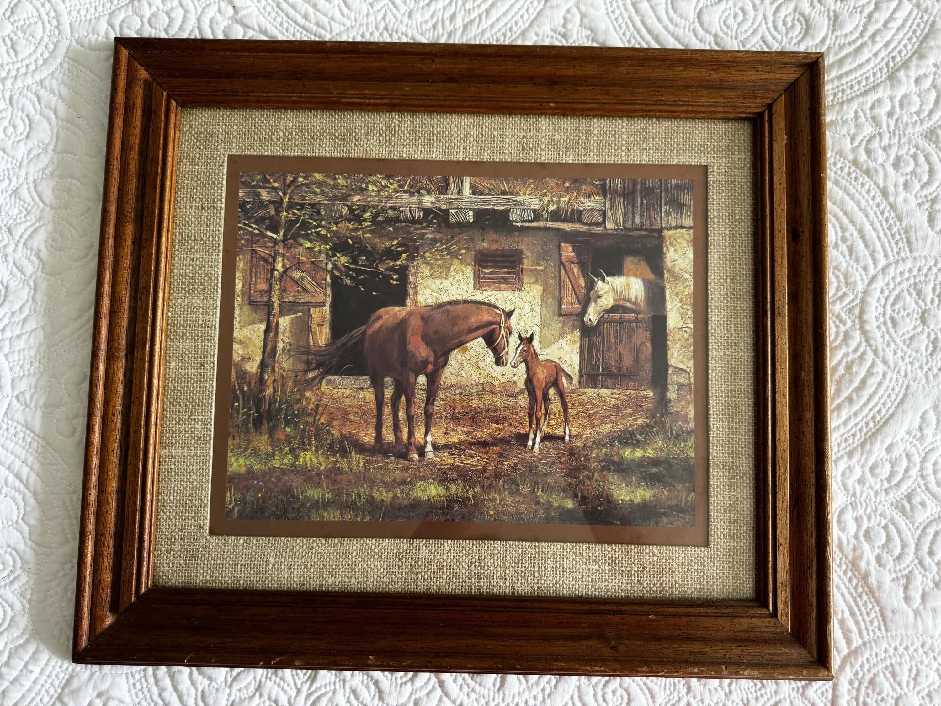 Vintage Mare and Foal Framed Print | Horse Stable Equestrian Wall Art | Rustic Farmhouse Country Decor - image 3