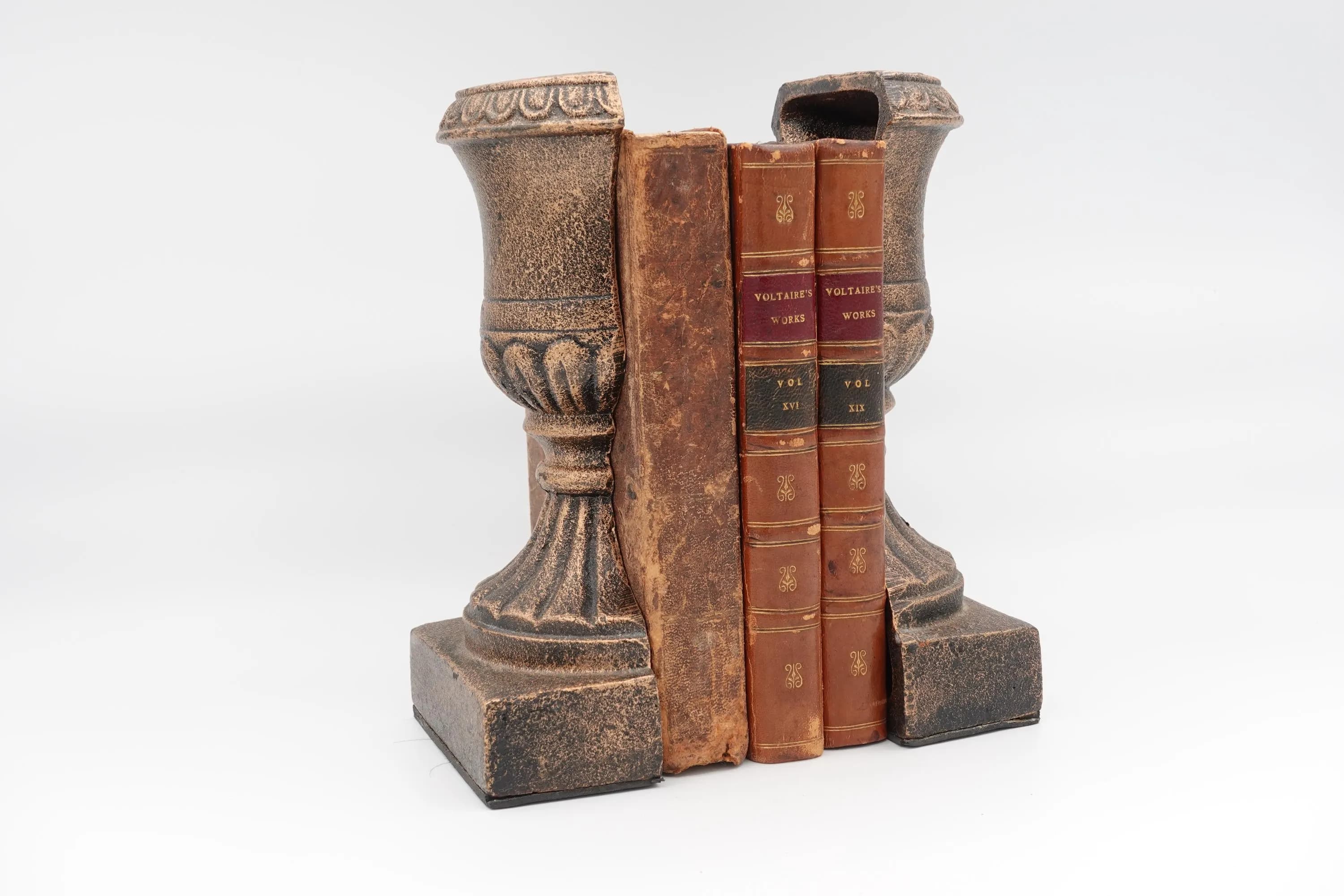Cast Iron Urn Bookends Pair | Antiqued Bronze Classical Pedestal Book Ends | Old World Library Decor - image 3