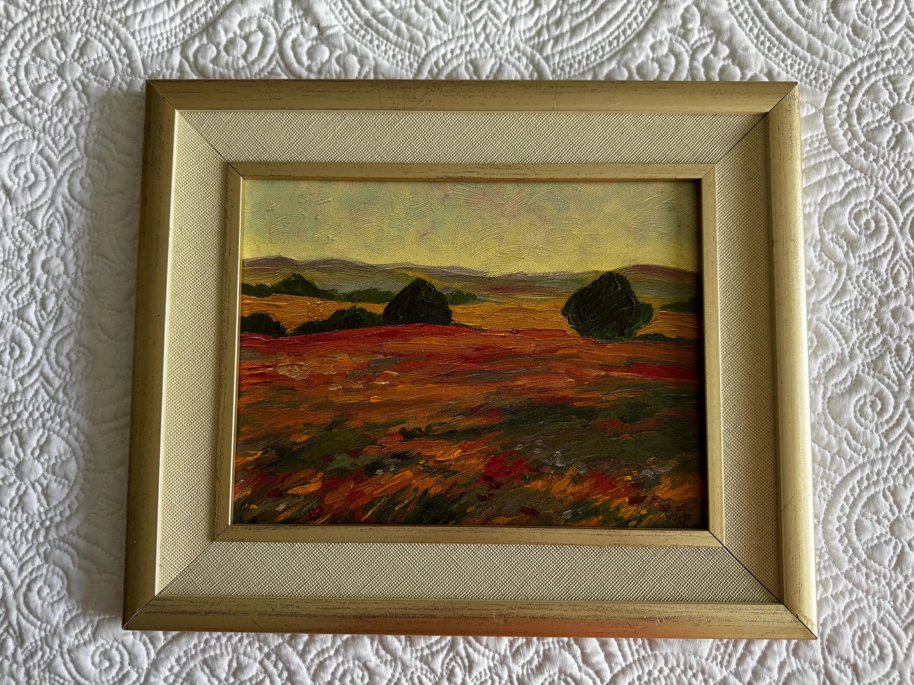 Vintage Original Oil Landscape Painting Signed Artist Autumn Fields Mid Century Framed Wall Art - image 3