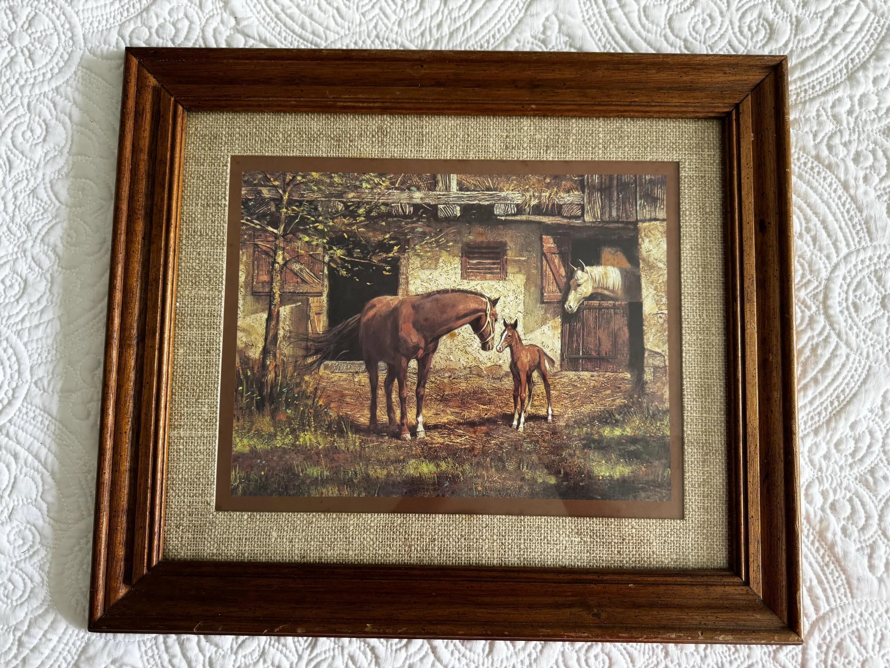 Vintage Mare and Foal Framed Print | Horse Stable Equestrian Wall Art | Rustic Farmhouse Country Decor - image 4