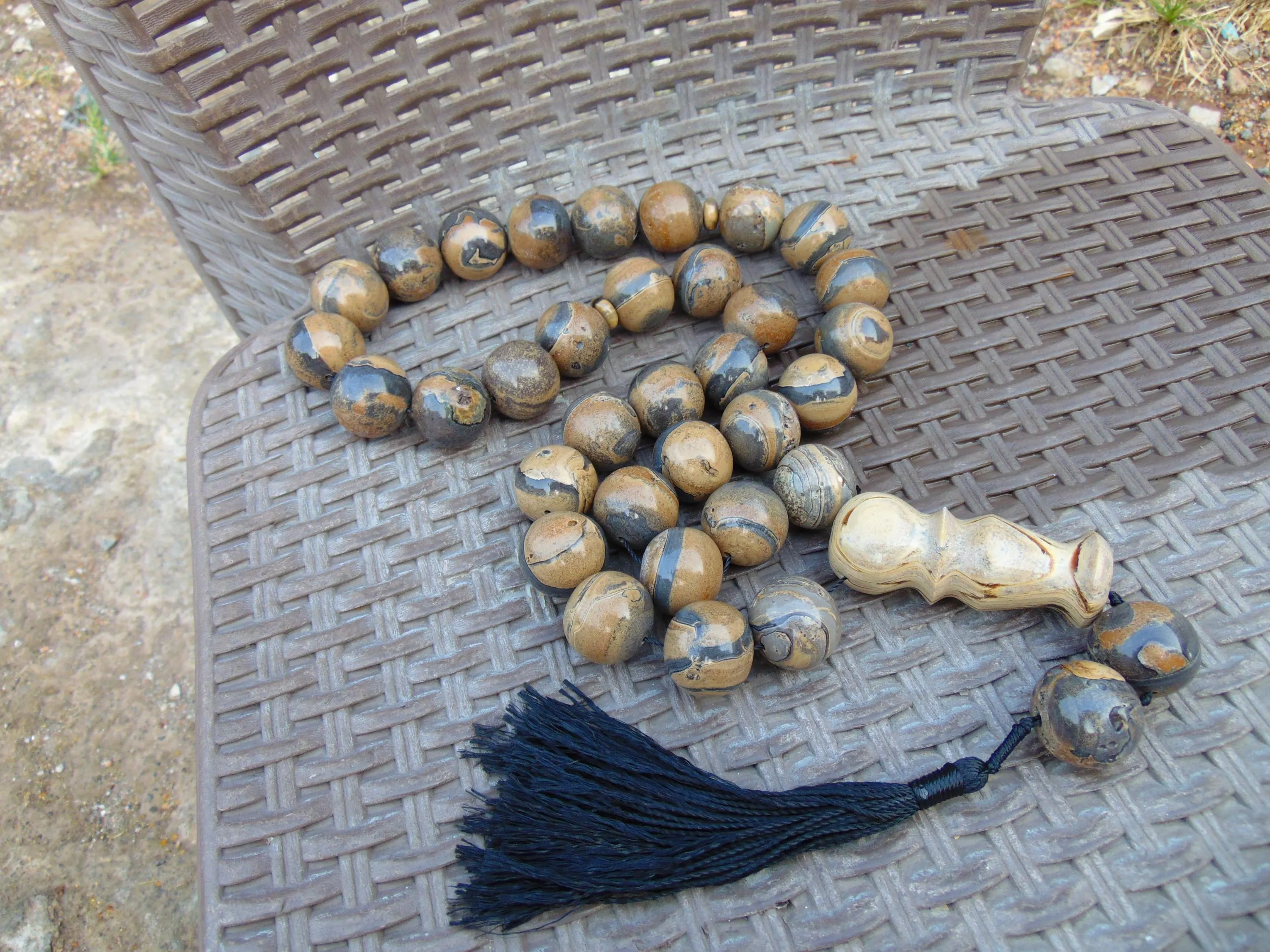 350 gram Natural Indonesian Dark Cream Amber Rosary Tasbih Komboloi – 33+2 Prayer 25 mm  , Meditation Jewelry  26TBX5 - image 3