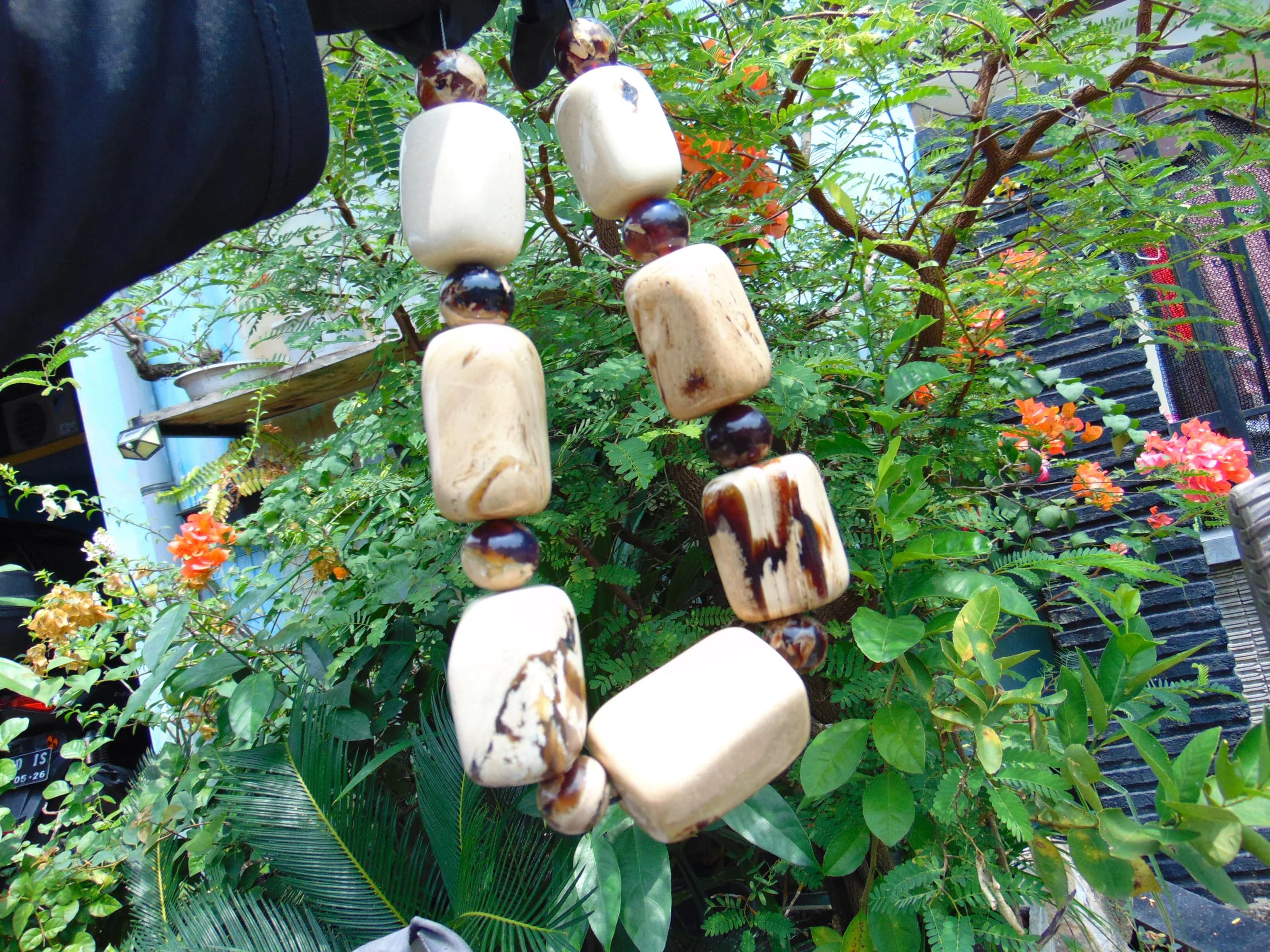 Genuine Natural Indonesian white Amber 11 Big Square Beads Pendant 314 gr – AWKK2 - image 3