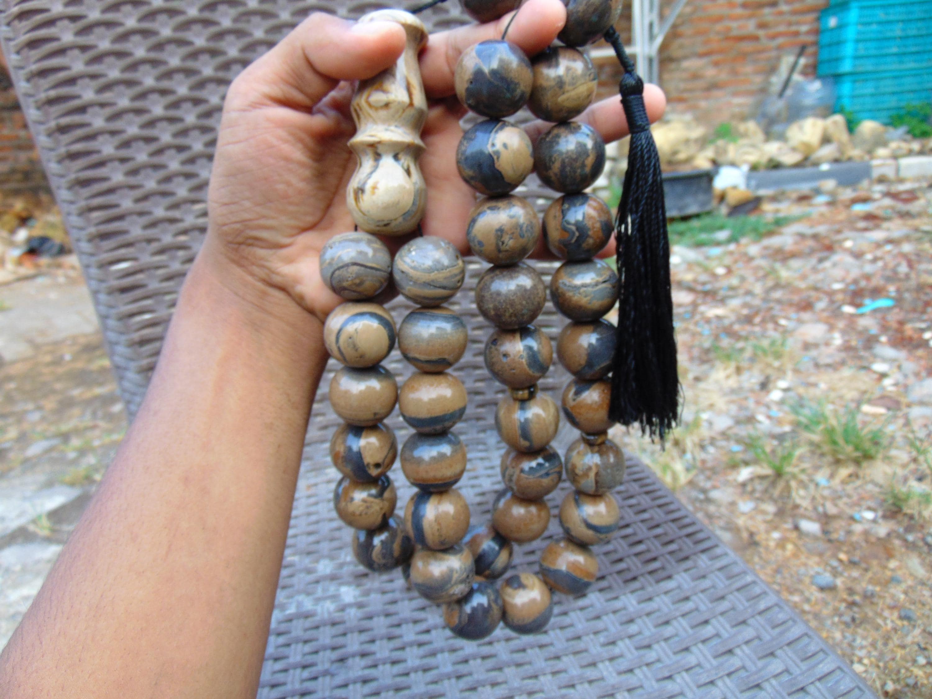 350 gram Natural Indonesian Dark Cream Amber Rosary Tasbih Komboloi – 33+2 Prayer 25 mm  , Meditation Jewelry  26TBX5 - image 5