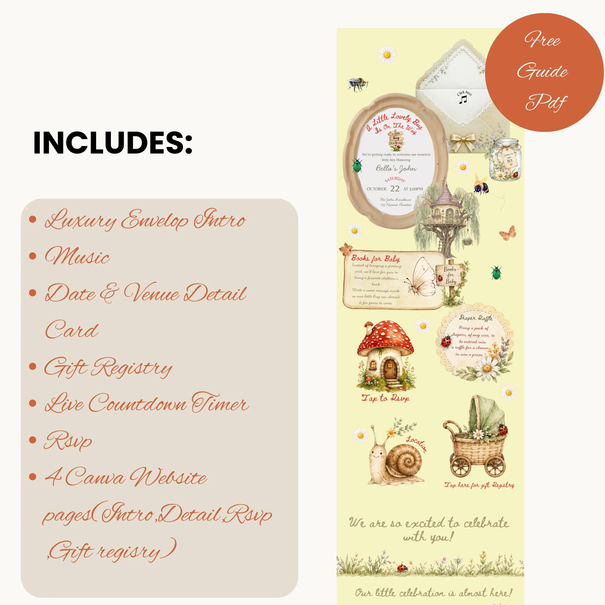 Love Bug Baby Shower Website Template, Editable Canva Invitation with RSVP, Animated Ladybug Invite, Countdown & Registry - image 3