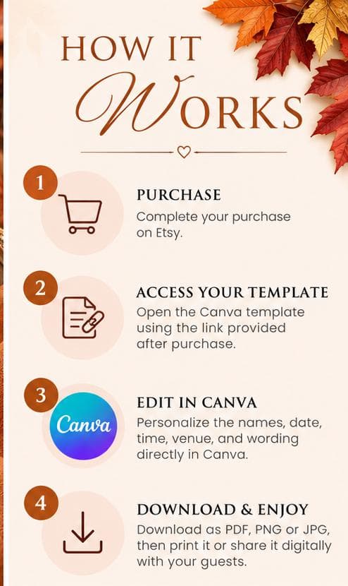 Editable Autumn Maple Leaf Wedding Invitation Template (5x7 Canva) - image 5