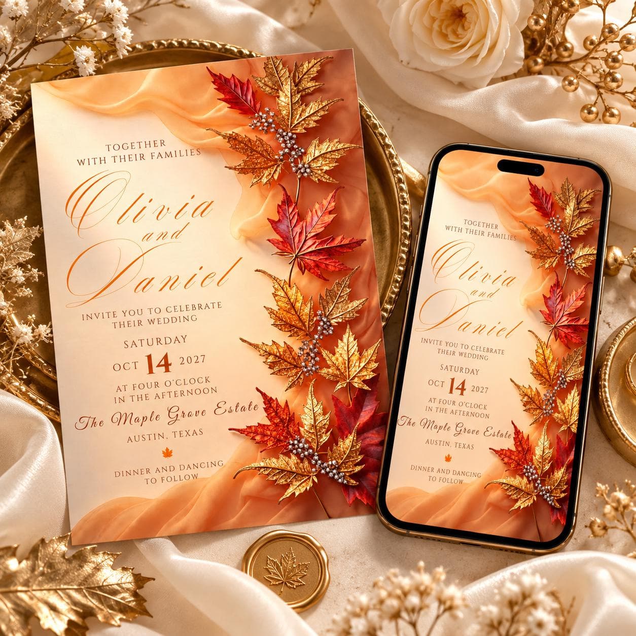 Editable Autumn Maple Leaf Wedding Invitation Template (5x7 Canva) - image 4