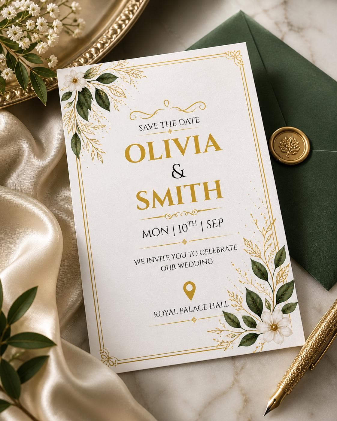 Editable Gold Greenery Save the Date Template, Canva Wedding Invitation, Botanical Wedding Card, Instant Download - image 5