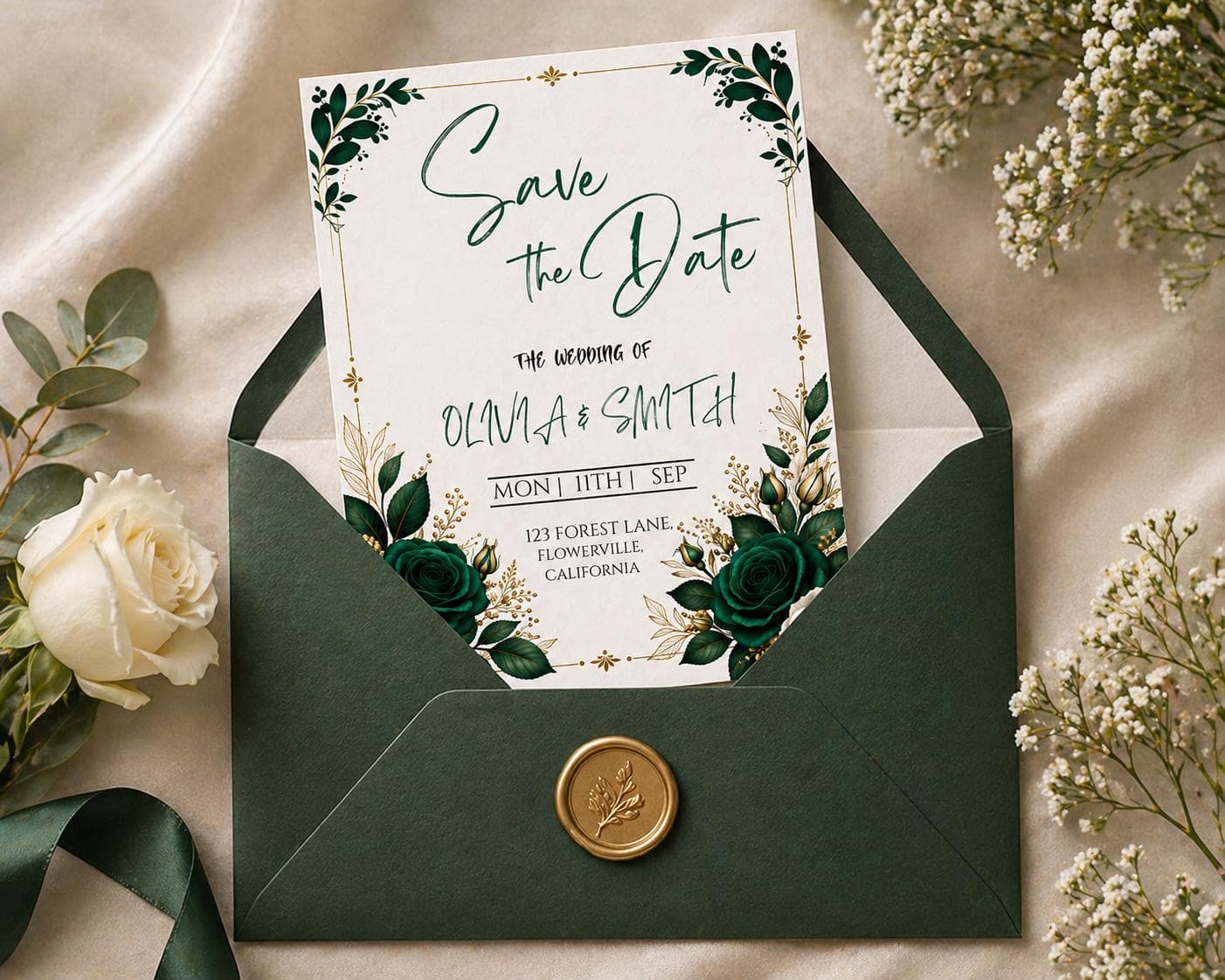 Blue Floral Save the Date Template, Elegant Botanical Wedding Invitation, Editable Canva Wedding Card, Instant Download - image 5