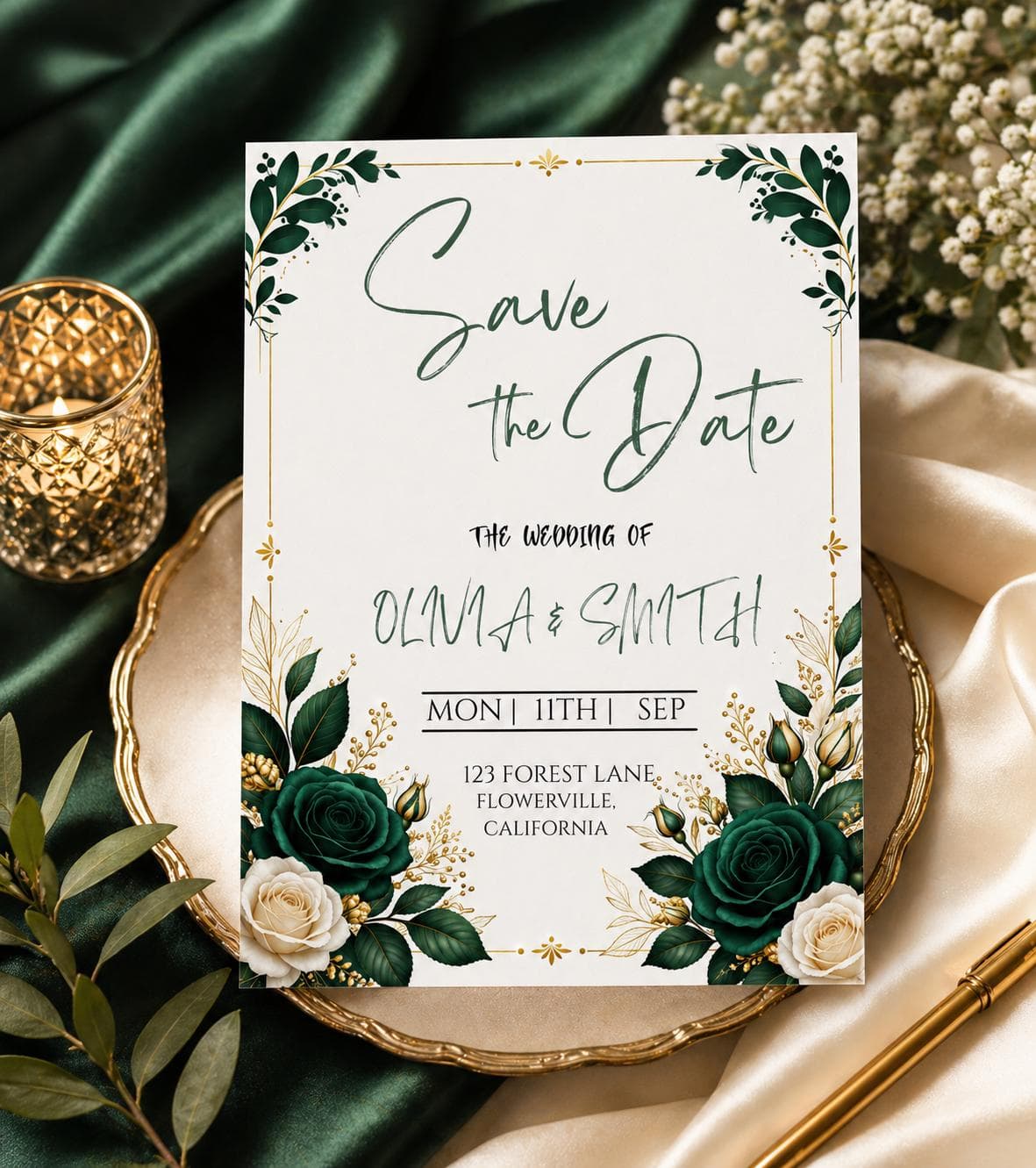 Blue Floral Save the Date Template, Elegant Botanical Wedding Invitation, Editable Canva Wedding Card, Instant Download - image 3