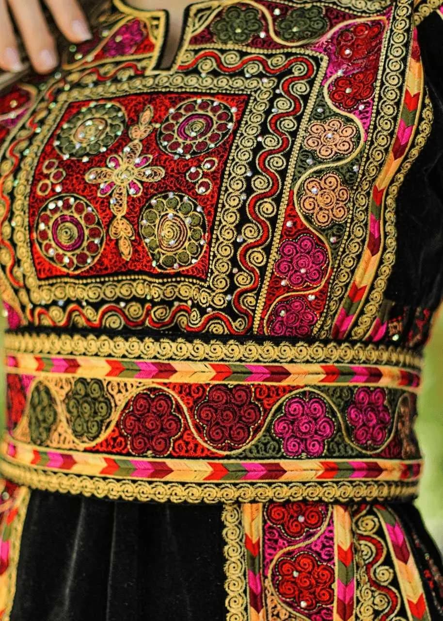 Black & Mix Velvet - Very High Quality Embroidered Palestinian style Thobe - JPK Traditions