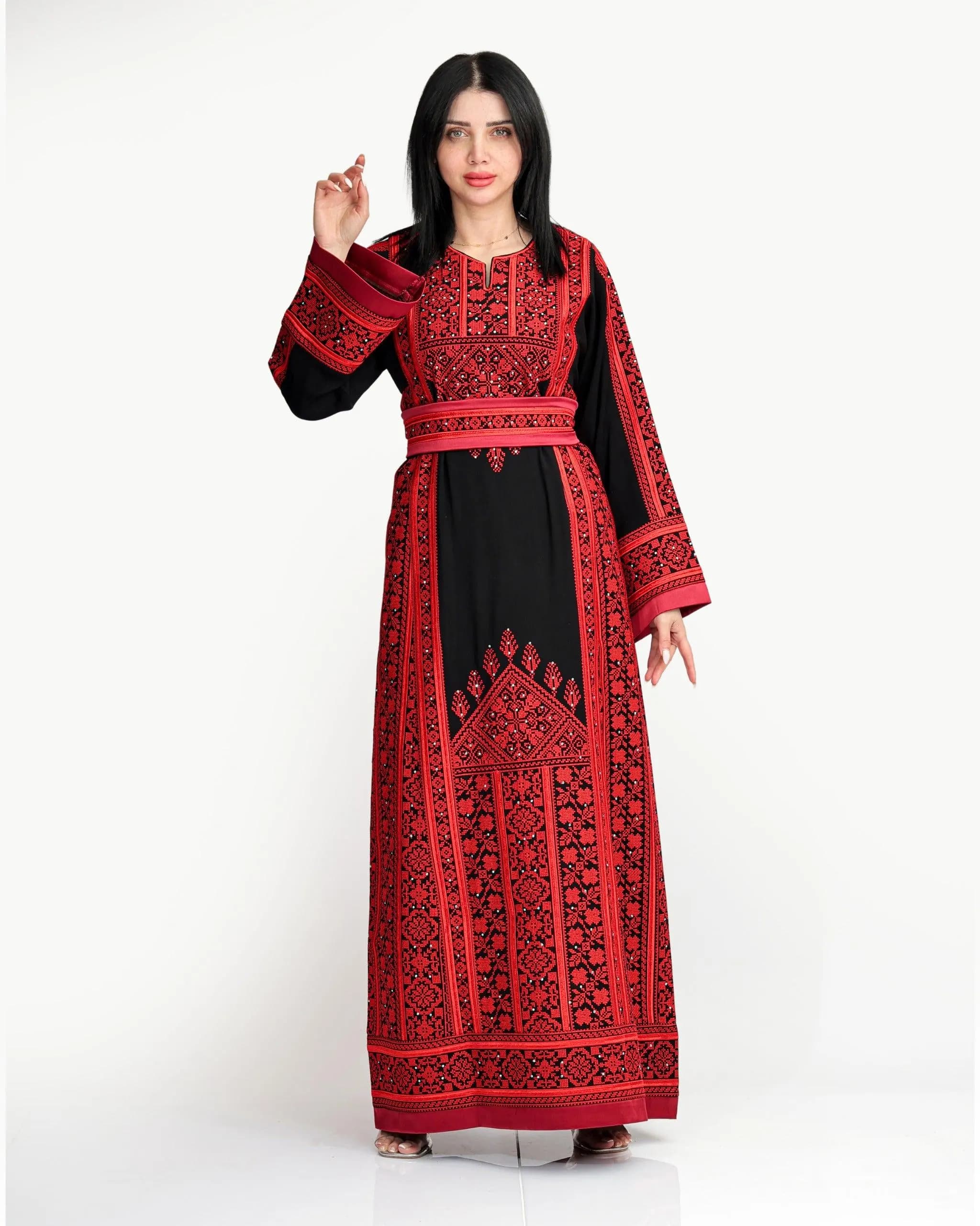 Embroidered Palestinian Thobe Dress – Beit Jala Heritage, Blue Floral Embroidery