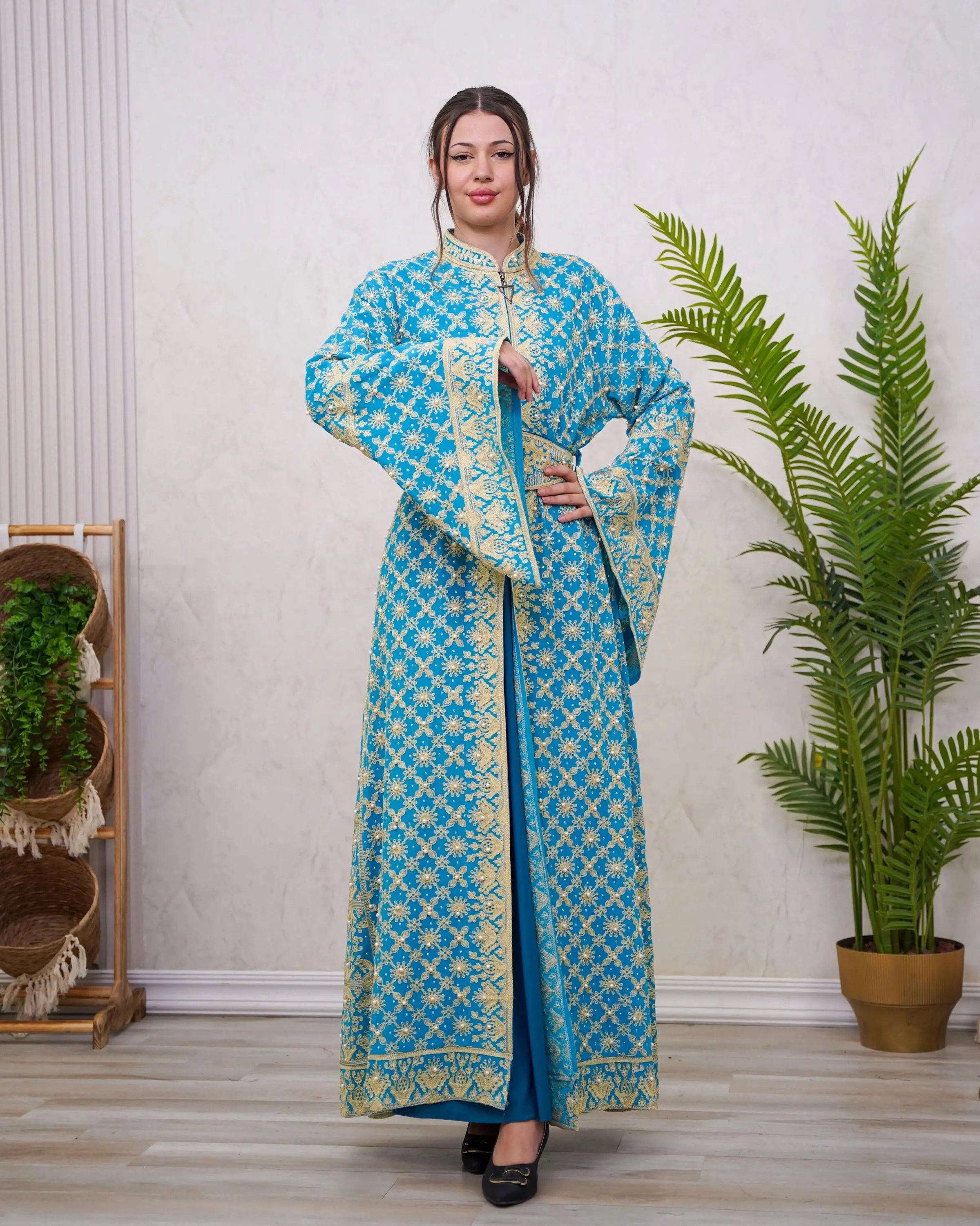 Embroidered Palestinian Thobe Dress - Ramlah Kaftan, Heritage Style