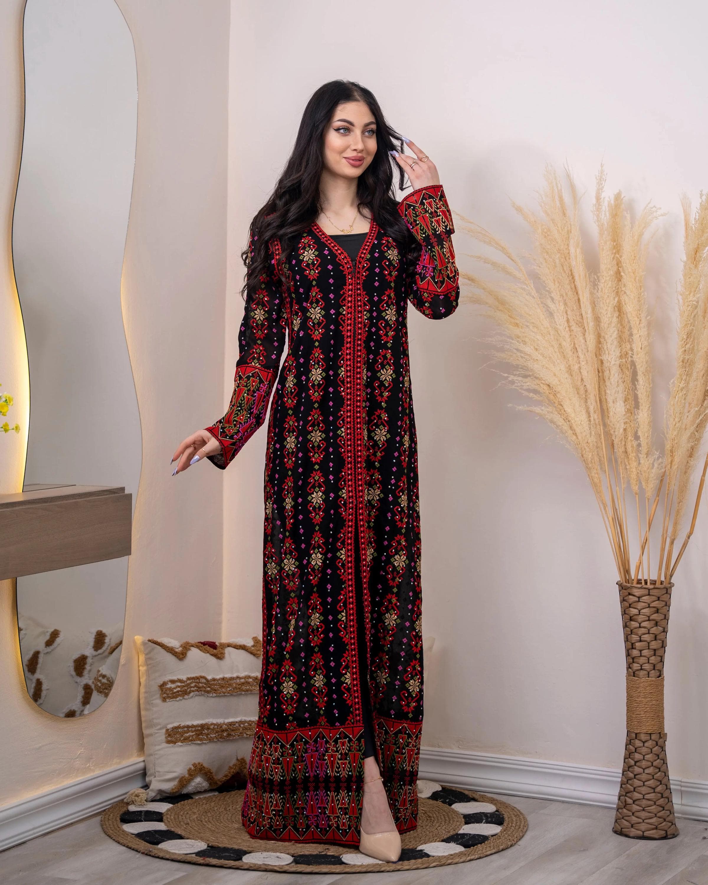 Embroidered Palestinian Kaftan - Roses of Jericho Bisht Dress