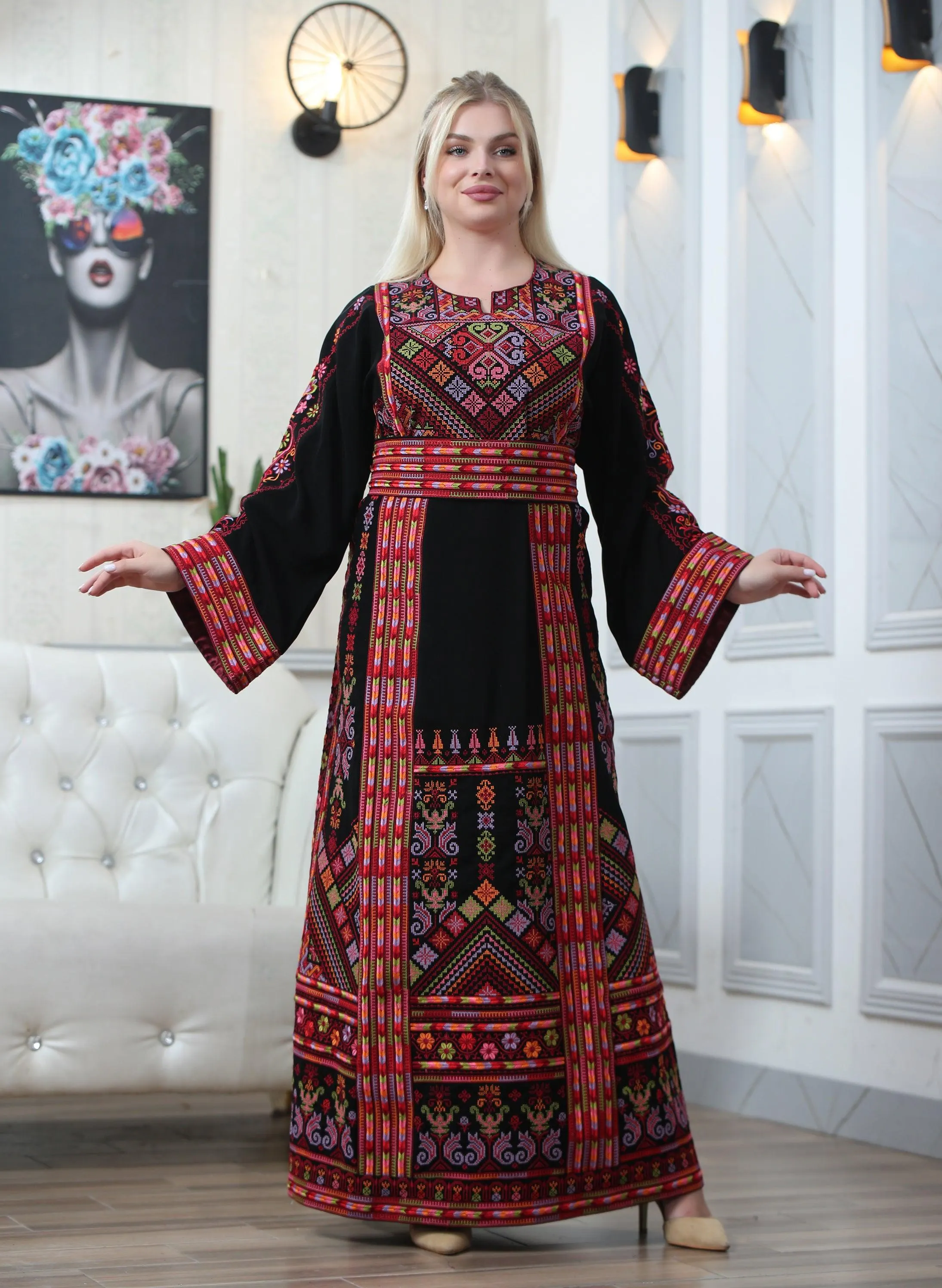 Beam Of Haifa 2 - High Quality Traditional Embroidered Palestinian Thobe