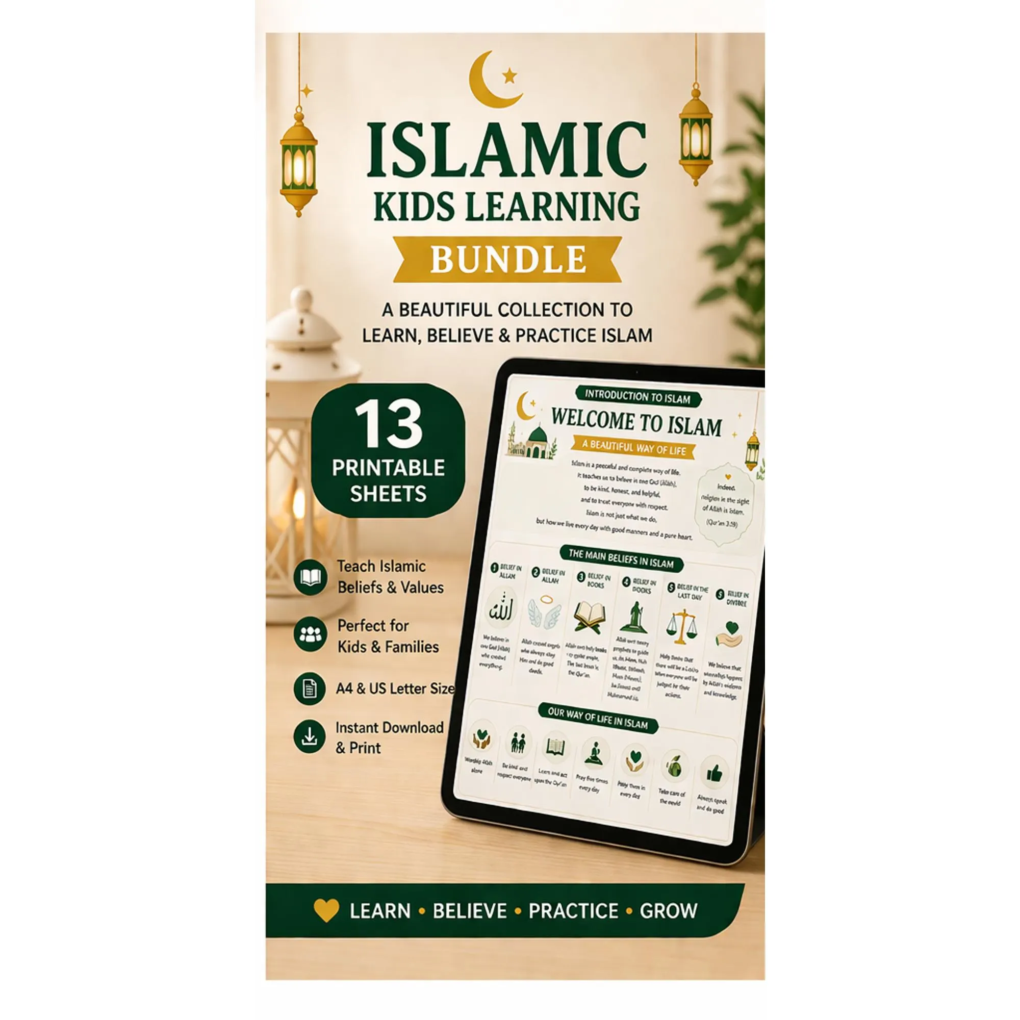Low-Prep Islamic Learning Bundle for Kids | 22 Printable PDFs | Activities and Vocabulary | Worksheets Stories - image 2