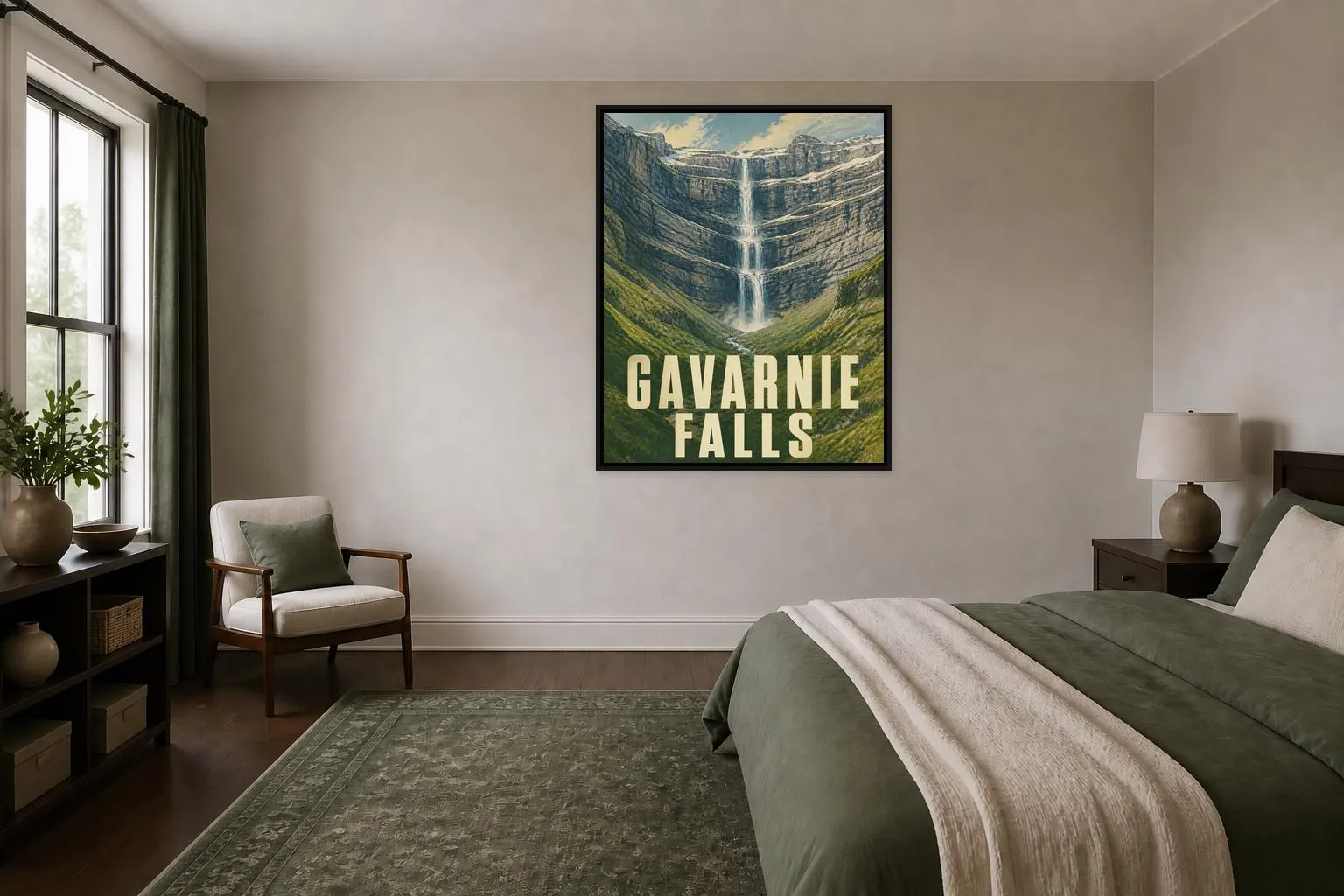 Gavarnie Falls Travel Poster Framed Canvas, Pyrenees Waterfall Art