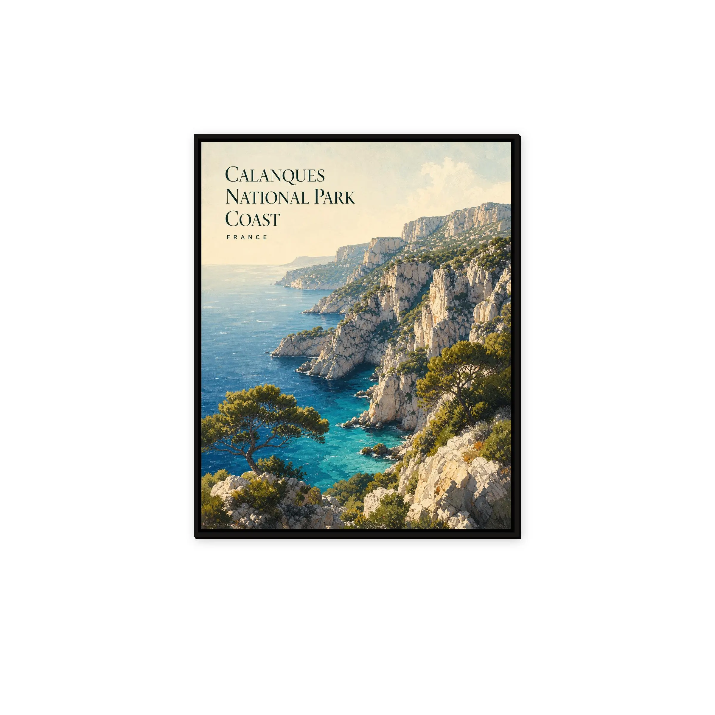 Calanques Coast Travel Poster Framed Canvas, France Mediterranean Art - image 3