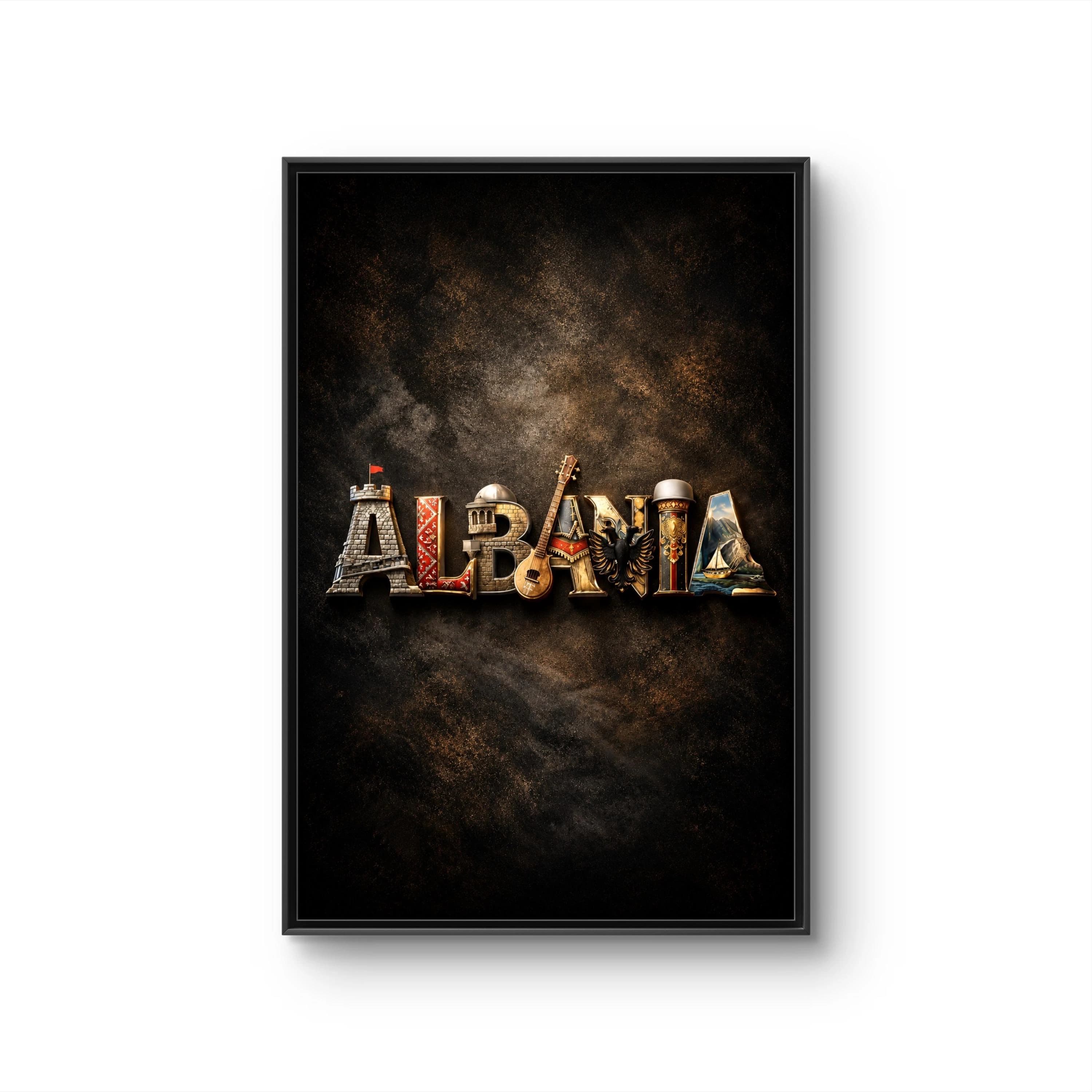 Albania Typography Wall Art Canvas Framed