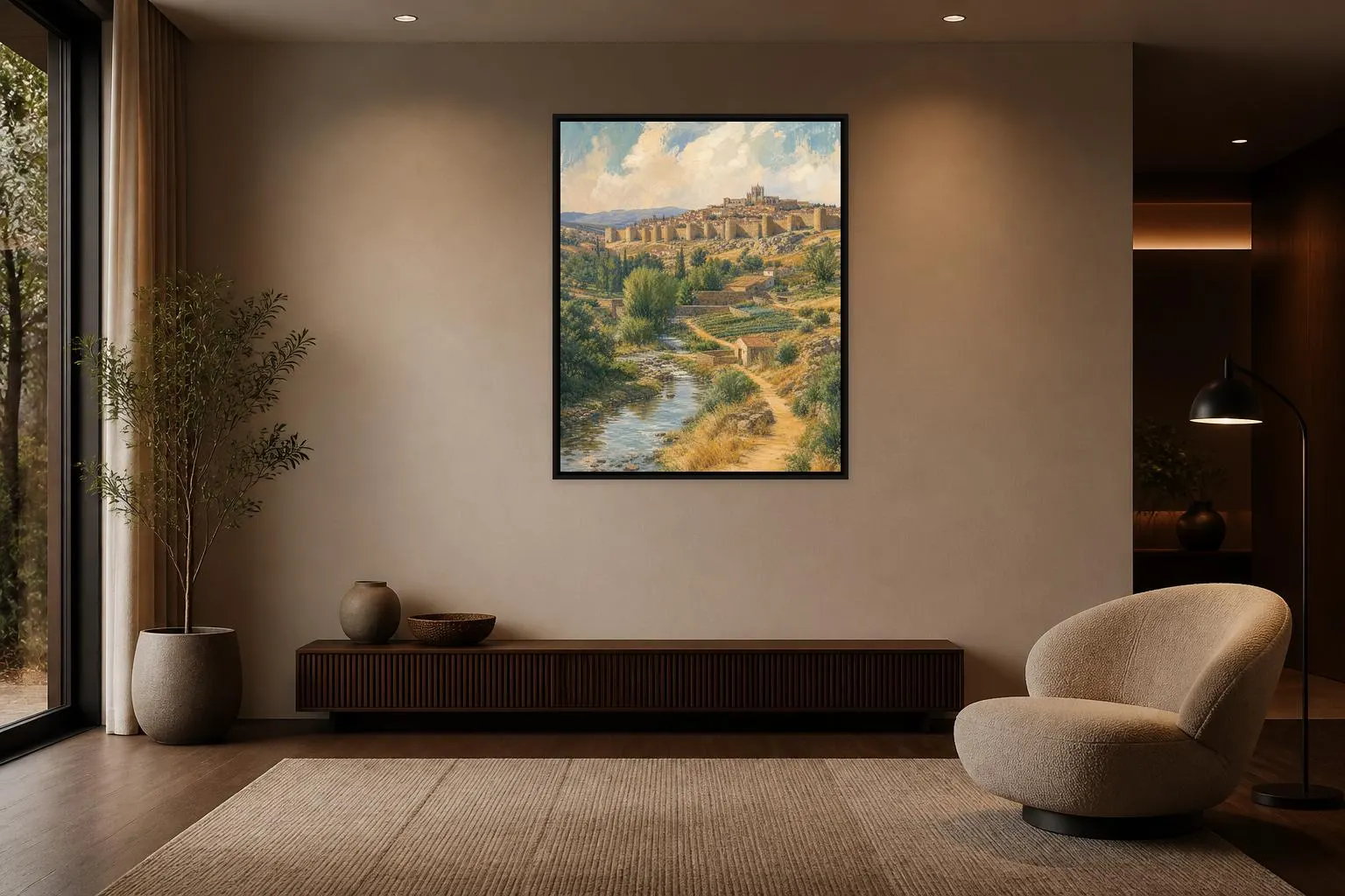 Avila Spain Landscape Framed Canvas, Walled City Art