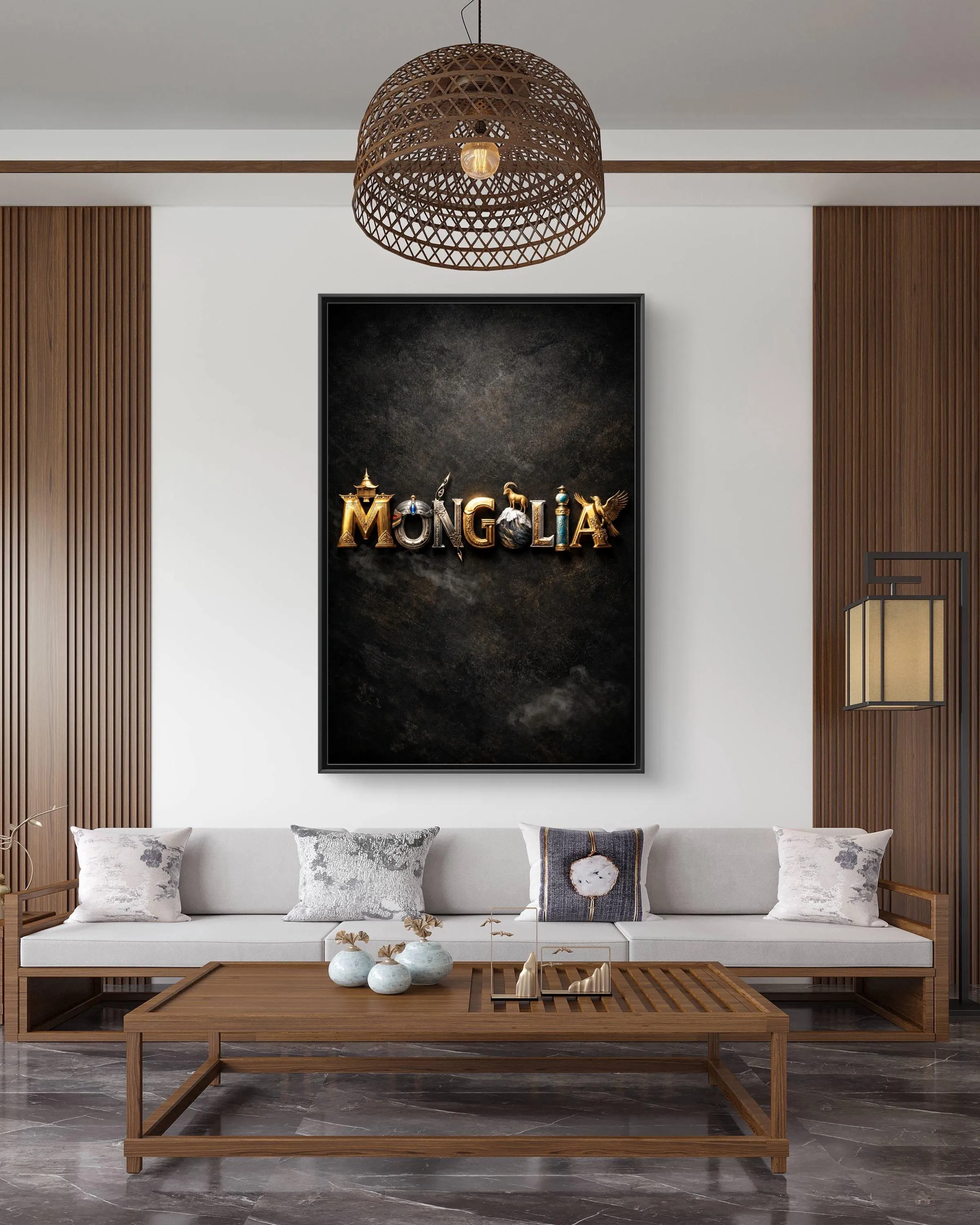 Mongolia Letter Art Canvas Framed - image 3