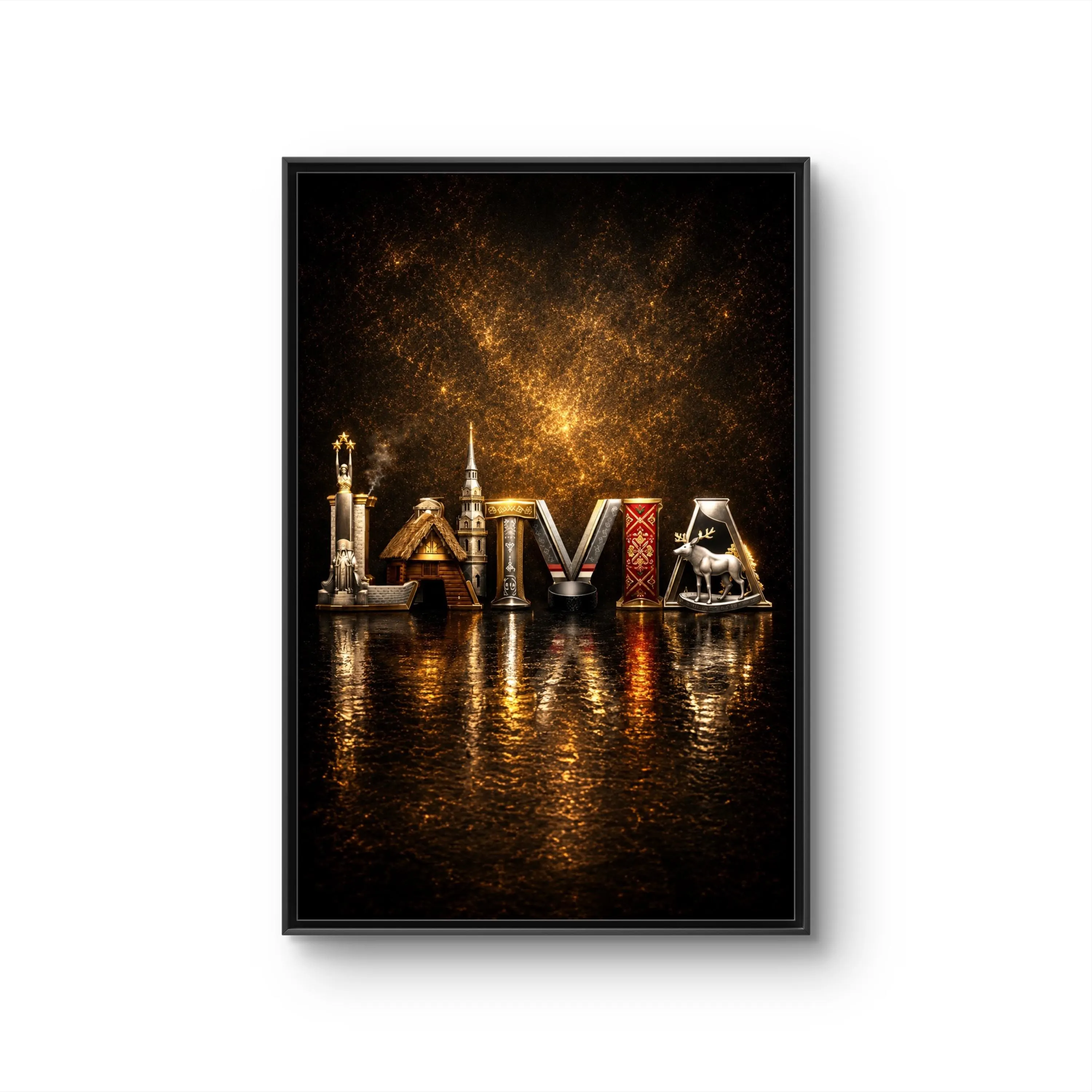 Latvia Typography Canvas Framed