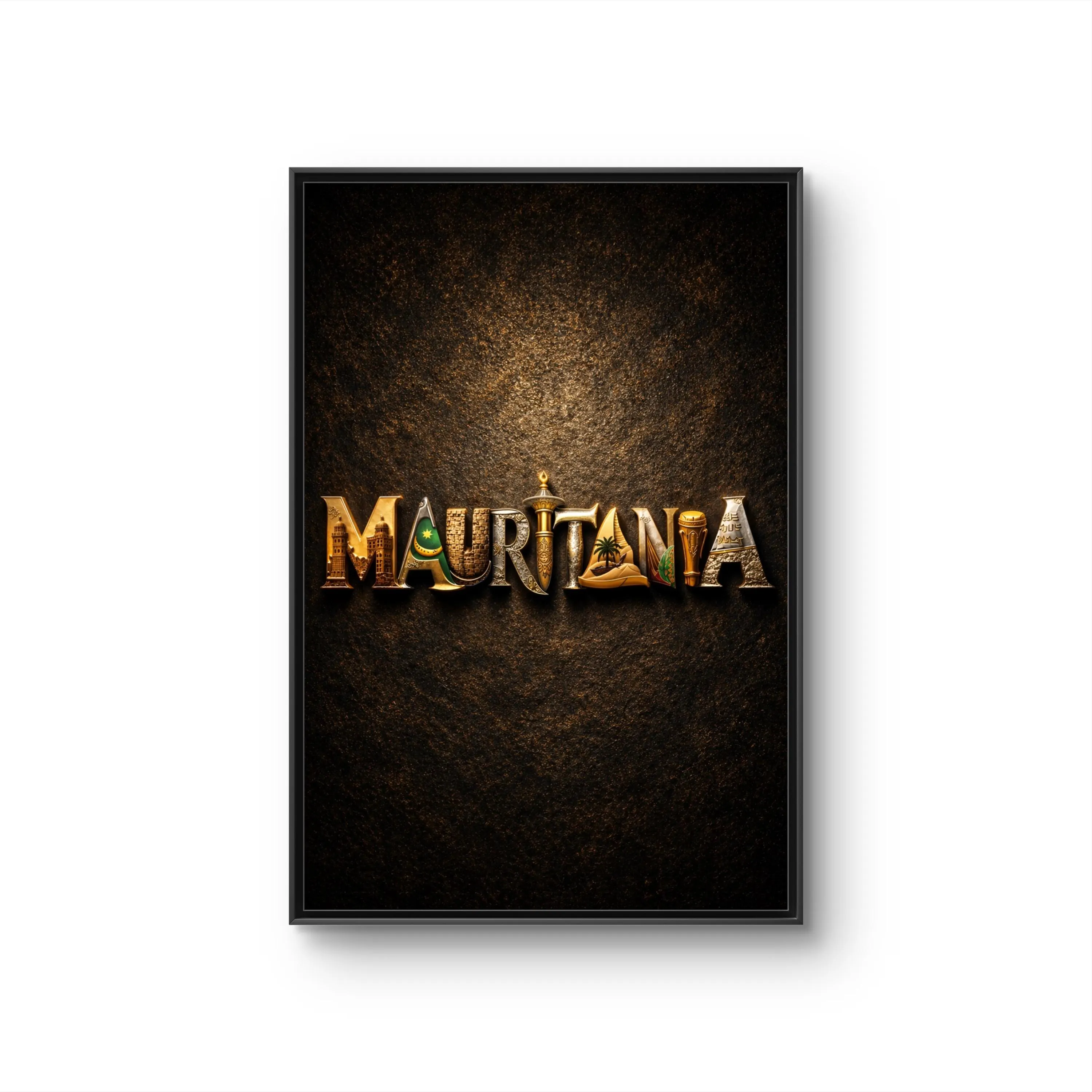 Mauritania Typography Canvas Framed