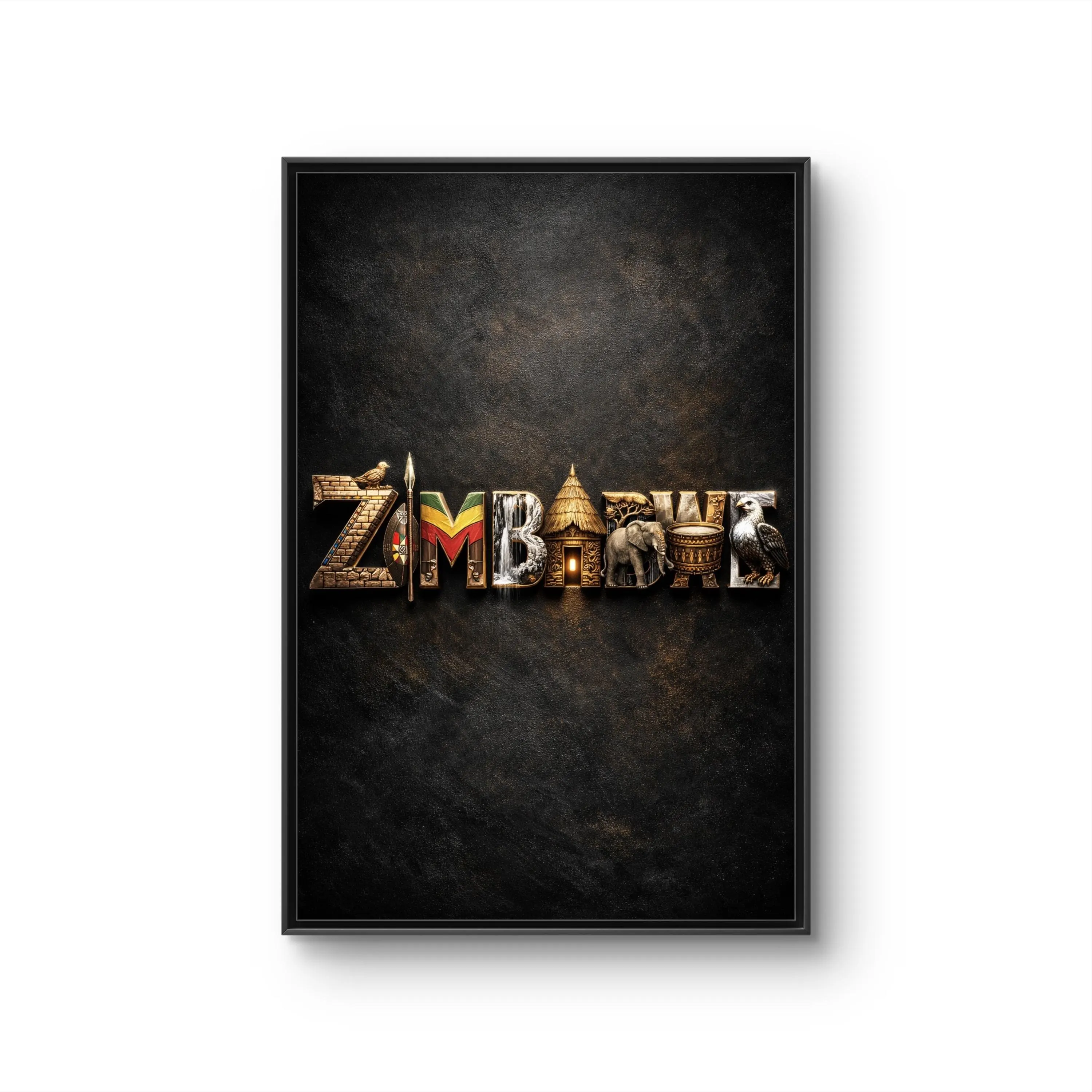 Zimbabwe Typography Art Canvas Framed