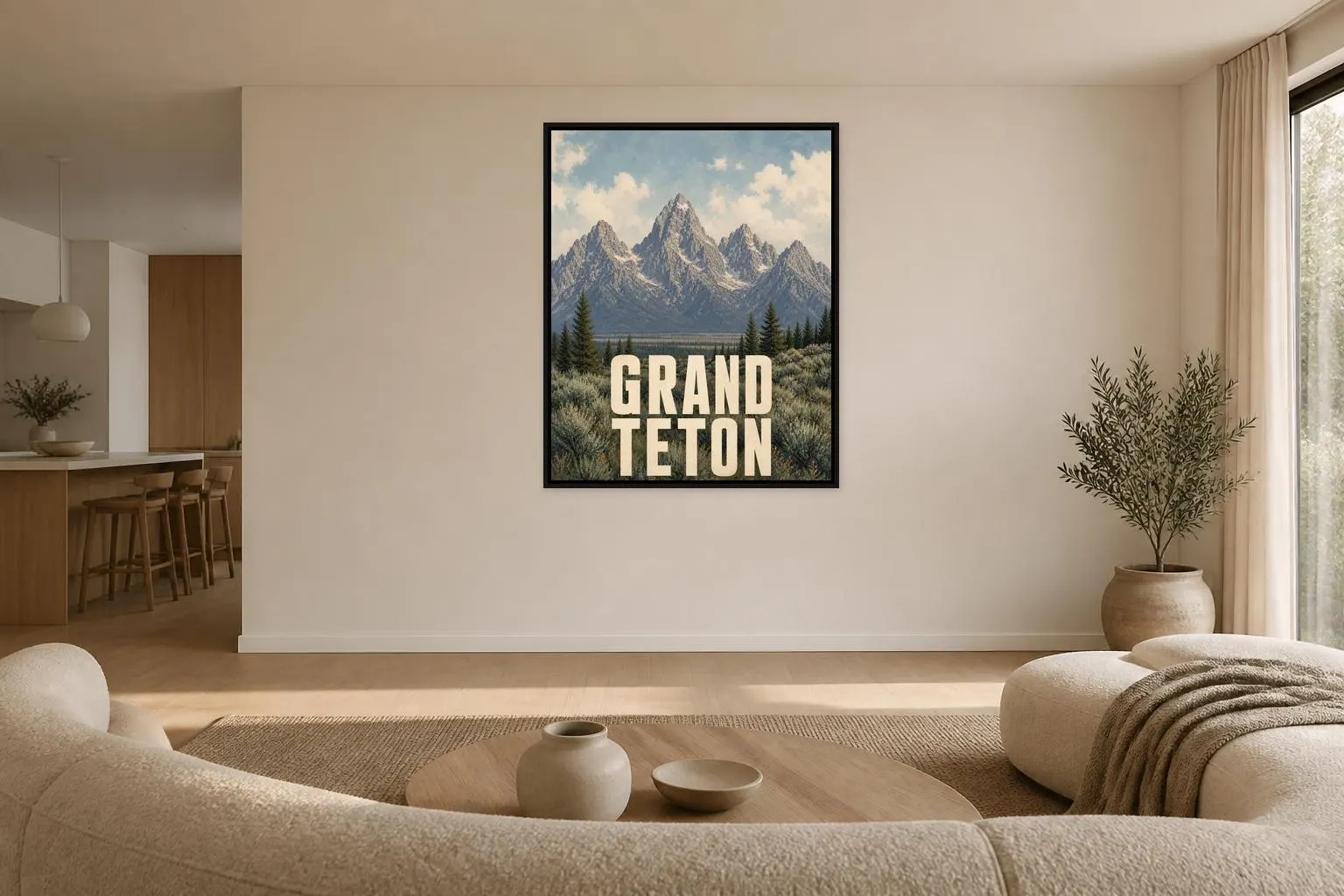 Grand Teton Framed Canvas, Wyoming Mountain Poster