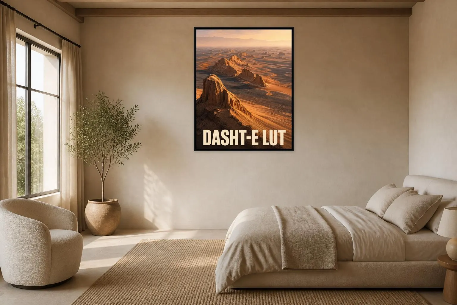 Dasht e Lut Desert Travel Poster Framed Canvas, Iran Landscape Art