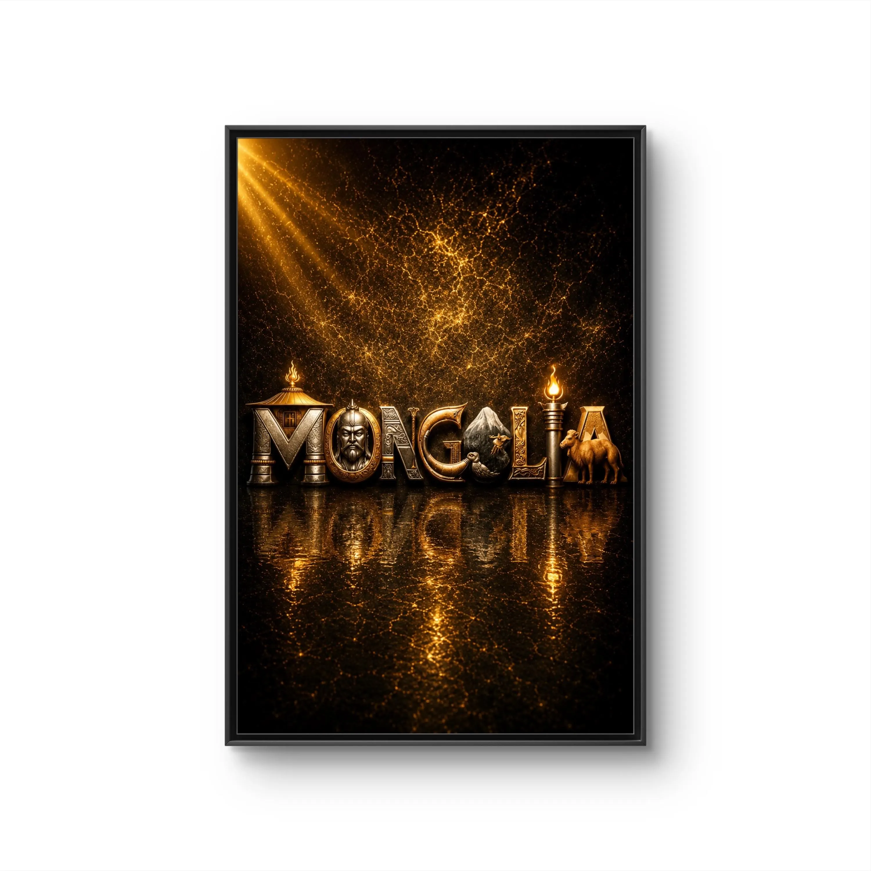 MONGOLIA Typography Art Canvas Framed