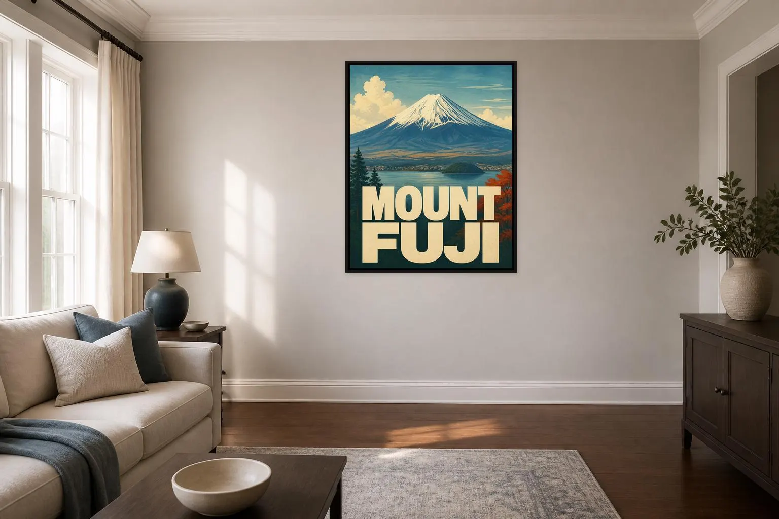 Mount Fuji Framed Canvas, Japan Mountain Travel Poster
