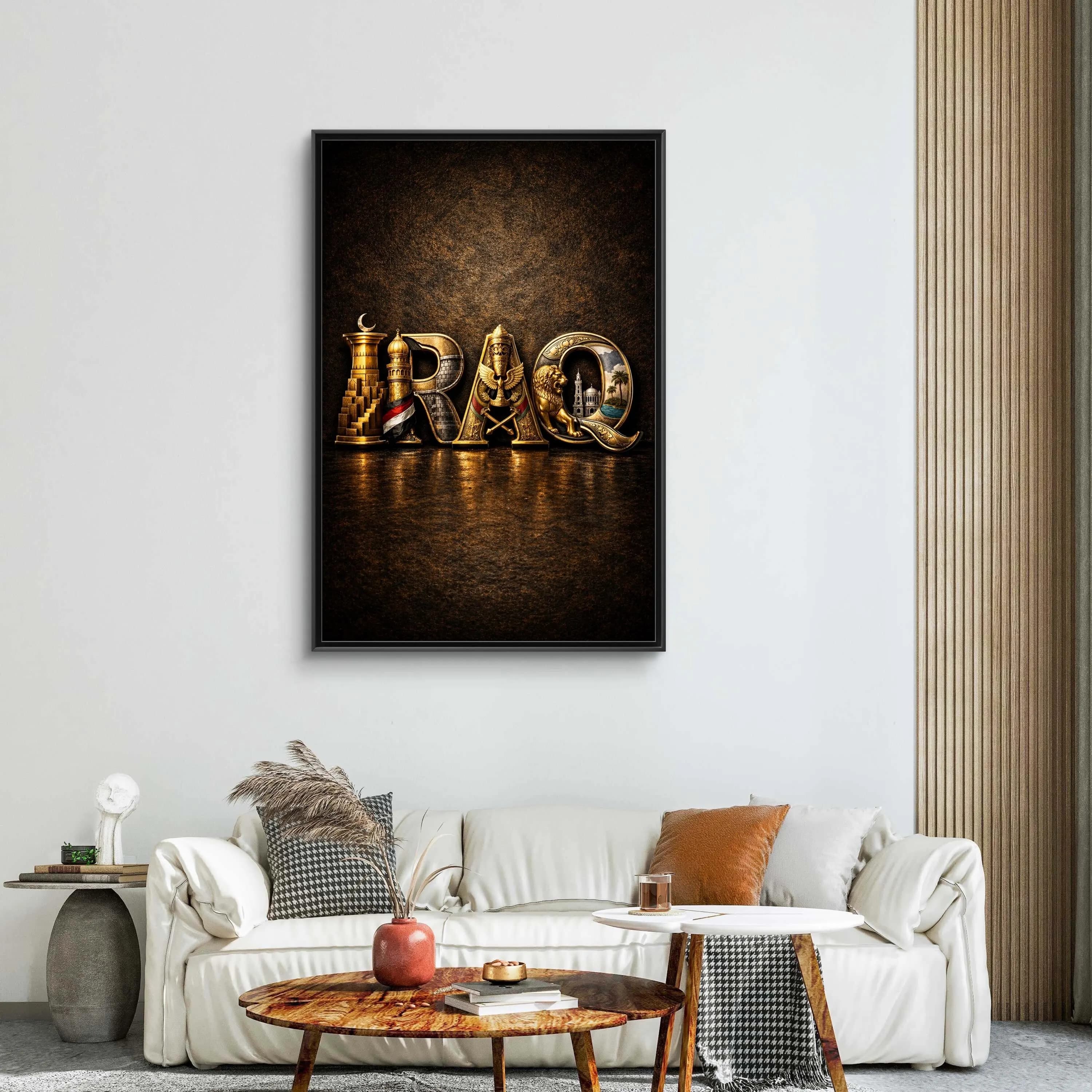 Iraq Letter Art Canvas Framed | Mesopotamian Ziggurat Minaret Lion Design - image 4