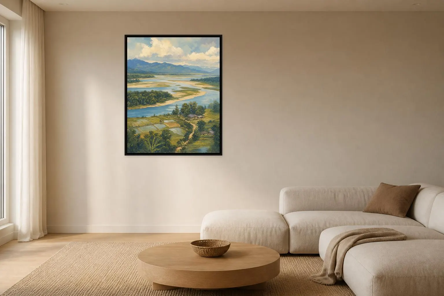 Brahmaputra River Framed Canvas, India River Landscape