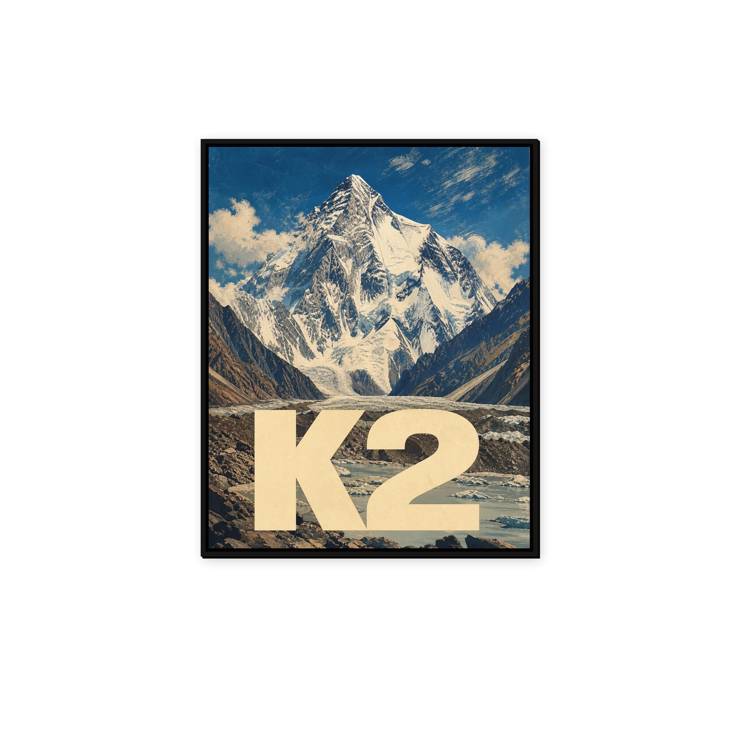K2 Mountain Travel Poster Framed Canvas, Karakoram Peak Art - image 3