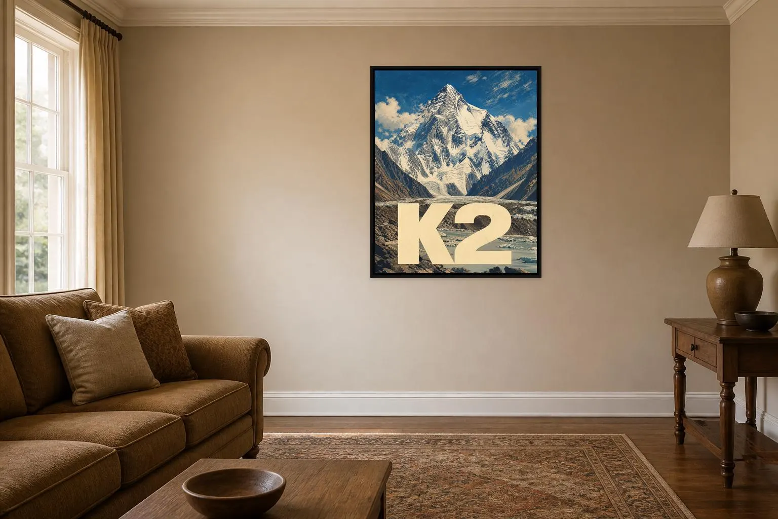 K2 Mountain Travel Poster Framed Canvas, Karakoram Peak Art