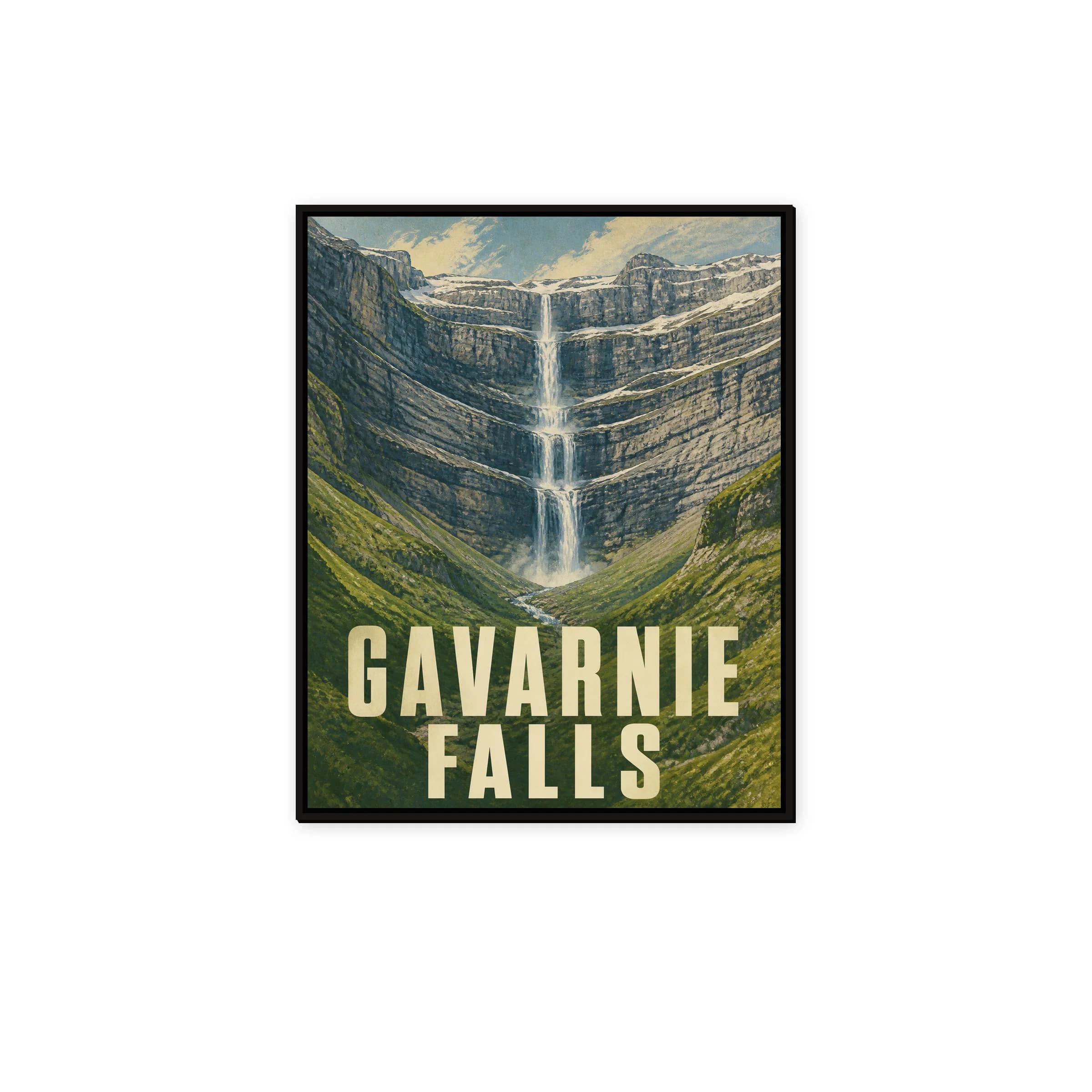 Gavarnie Falls Travel Poster Framed Canvas, Pyrenees Waterfall Art - image 3