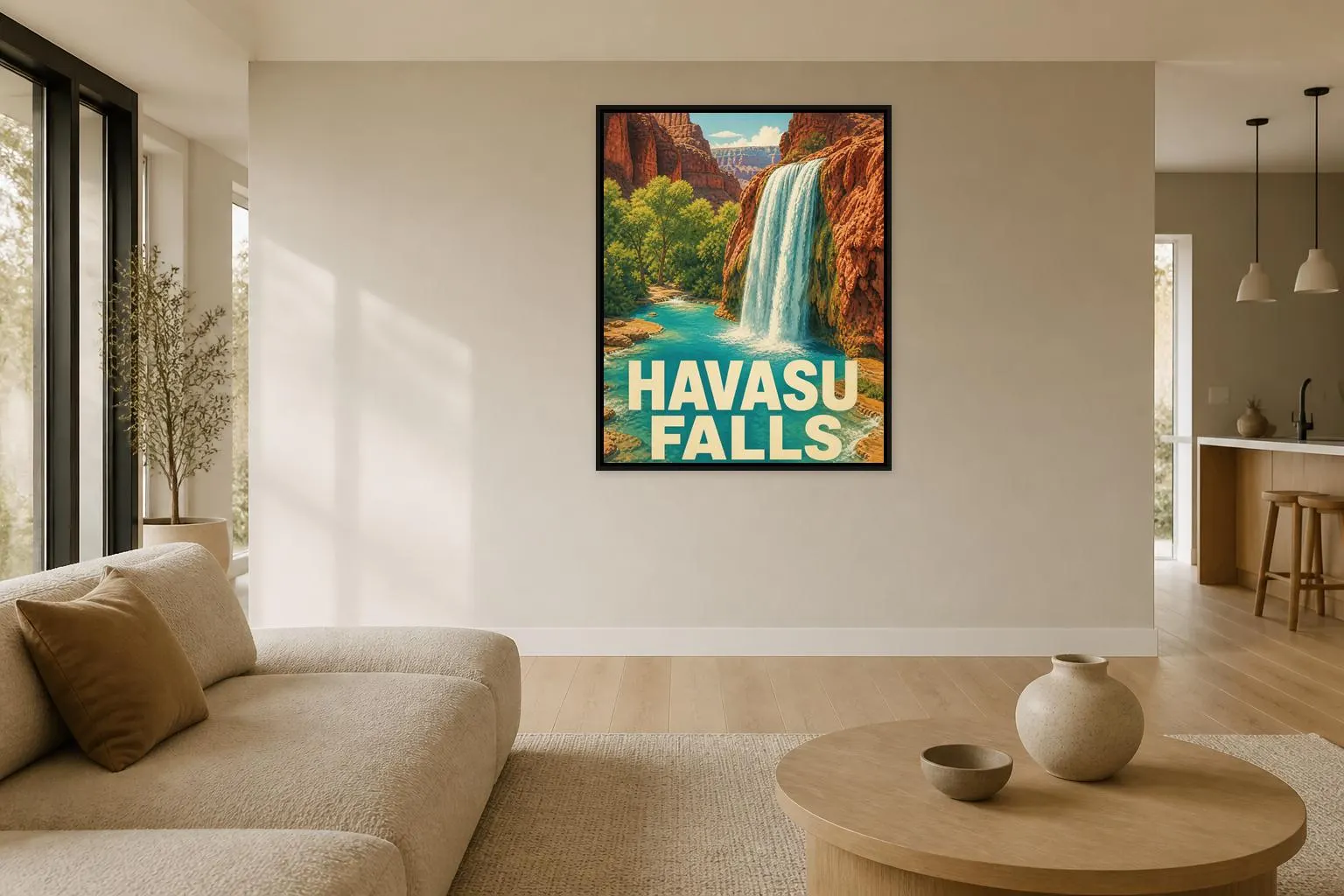Havasu Falls Framed Canvas, Arizona Waterfall Poster