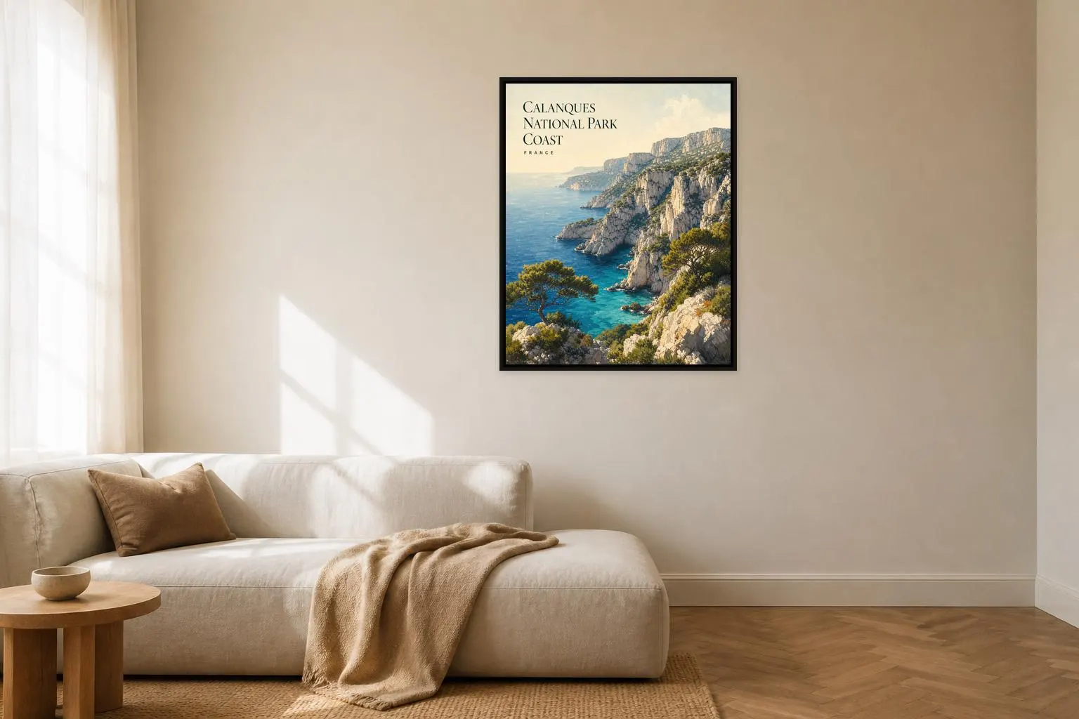 Calanques Coast Travel Poster Framed Canvas, France Mediterranean Art