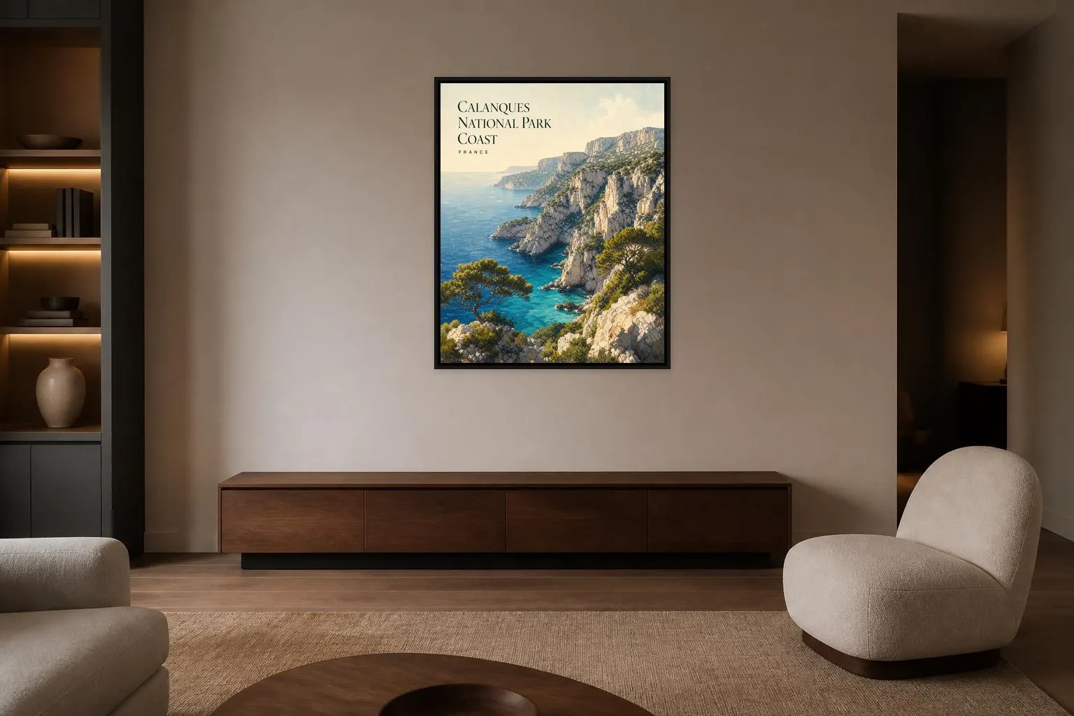 Calanques Coast Travel Poster Framed Canvas, France Mediterranean Art - image 4