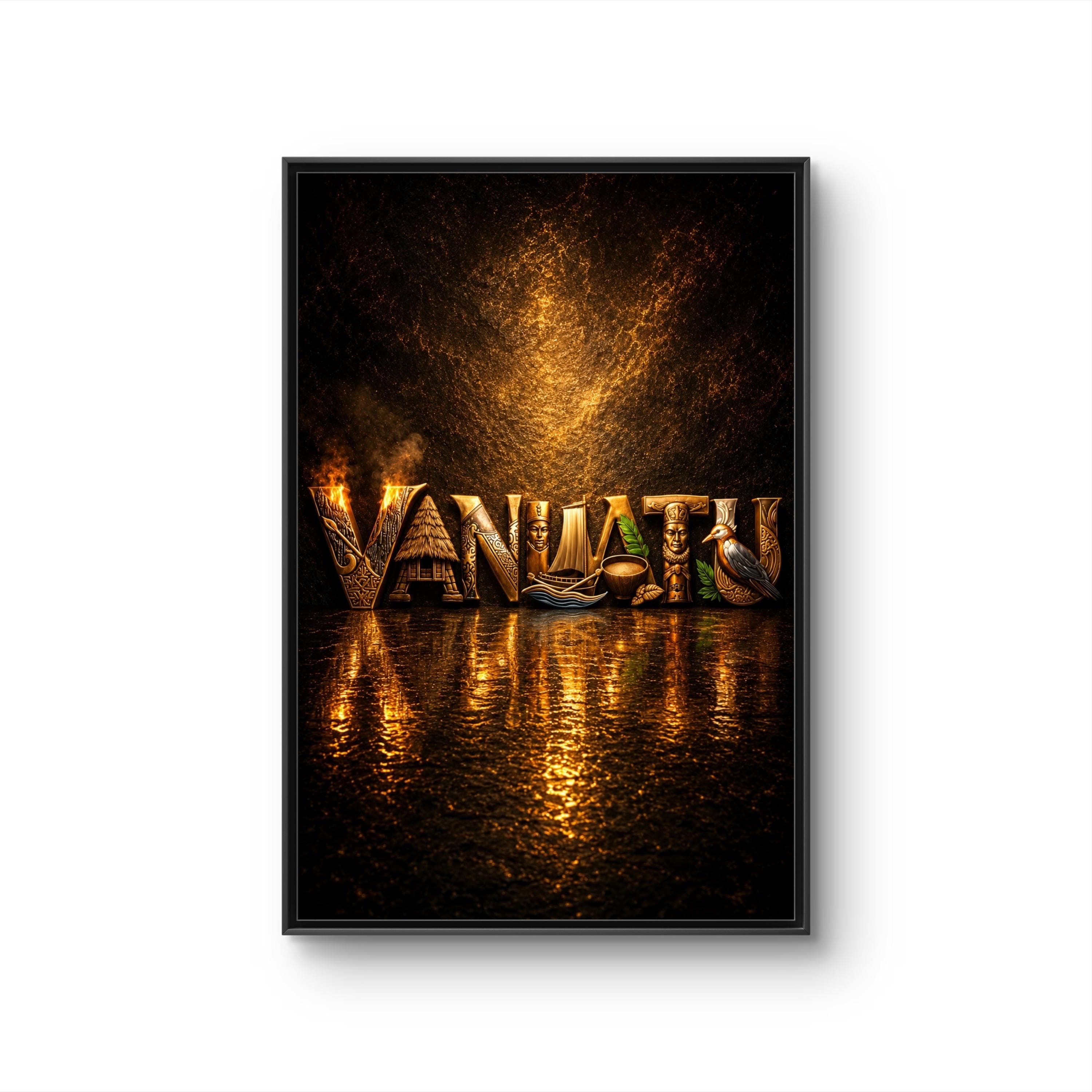 VANUATU Typography Art Canvas Framed