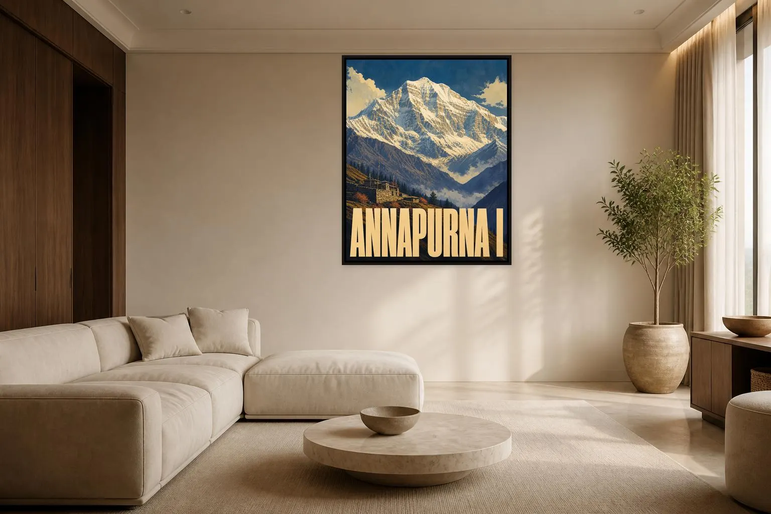 Annapurna I Framed Canvas, Nepal Mountain Travel Poster