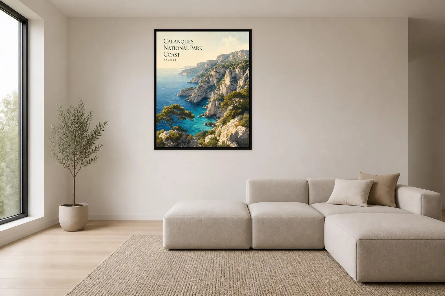 Calanques Coast Travel Poster Framed Canvas, France Mediterranean Art - image 5