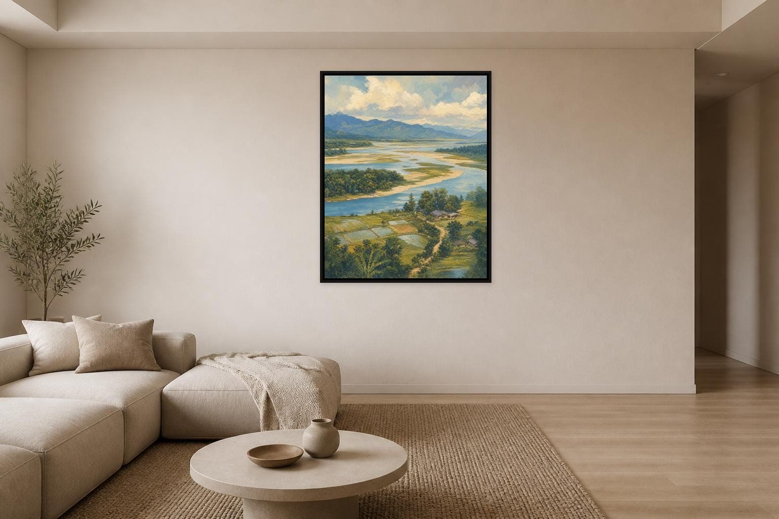 Brahmaputra River Framed Canvas, India River Landscape - image 5
