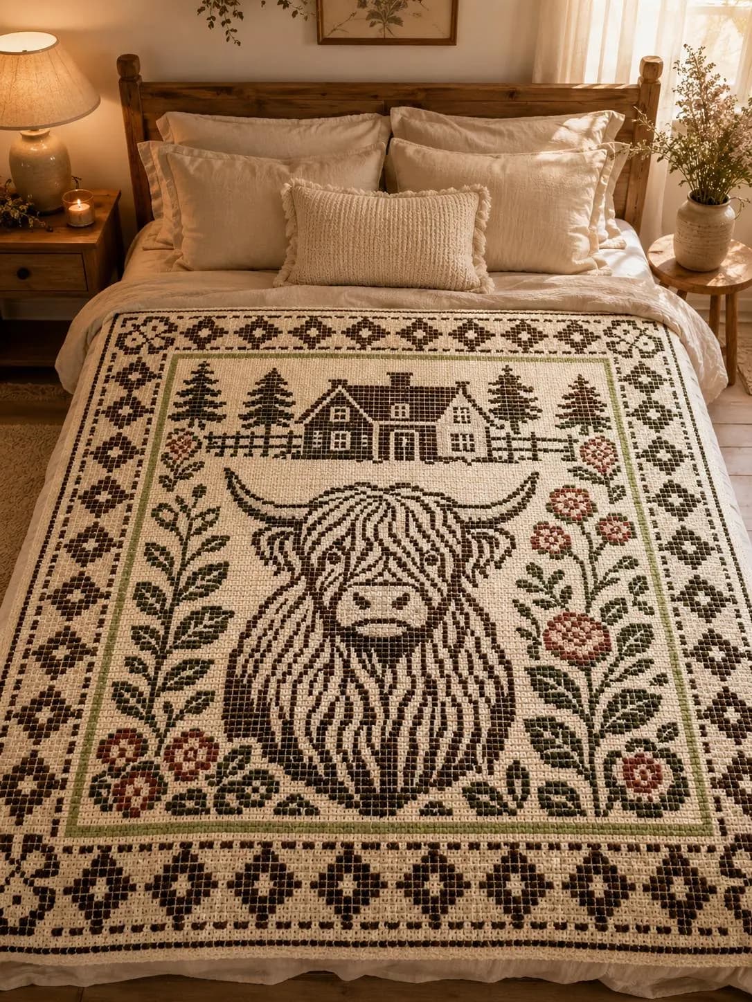 Mosaic Crochet Blanket Pattern PDF Highland Cow Overlay Crochet Chart Throw Farmhouse Cottagecore - image 2