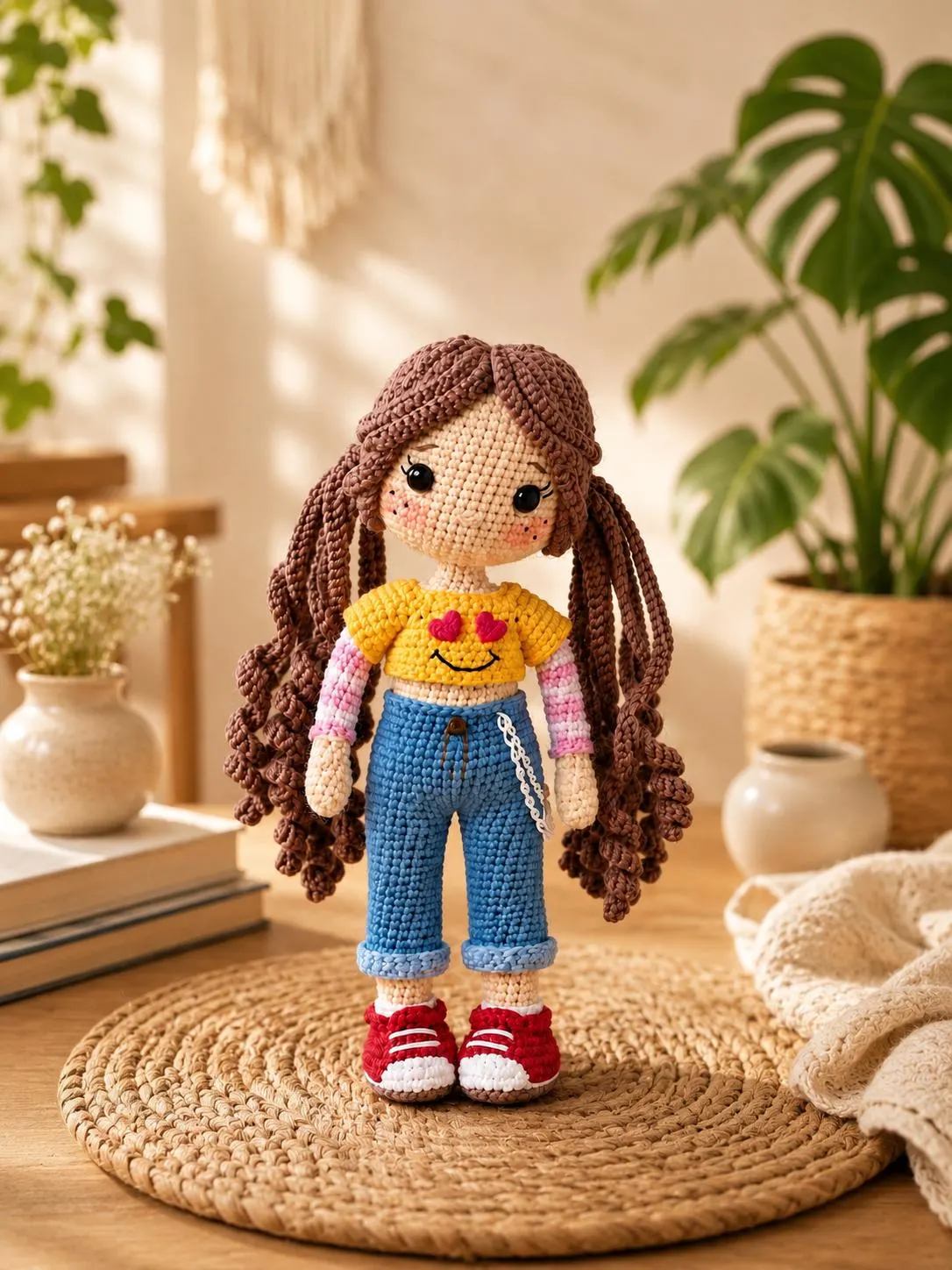 NoSew Crochet Girl Doll Pattern, Curly Hair Amigurumi Tutorial (PDF Download)