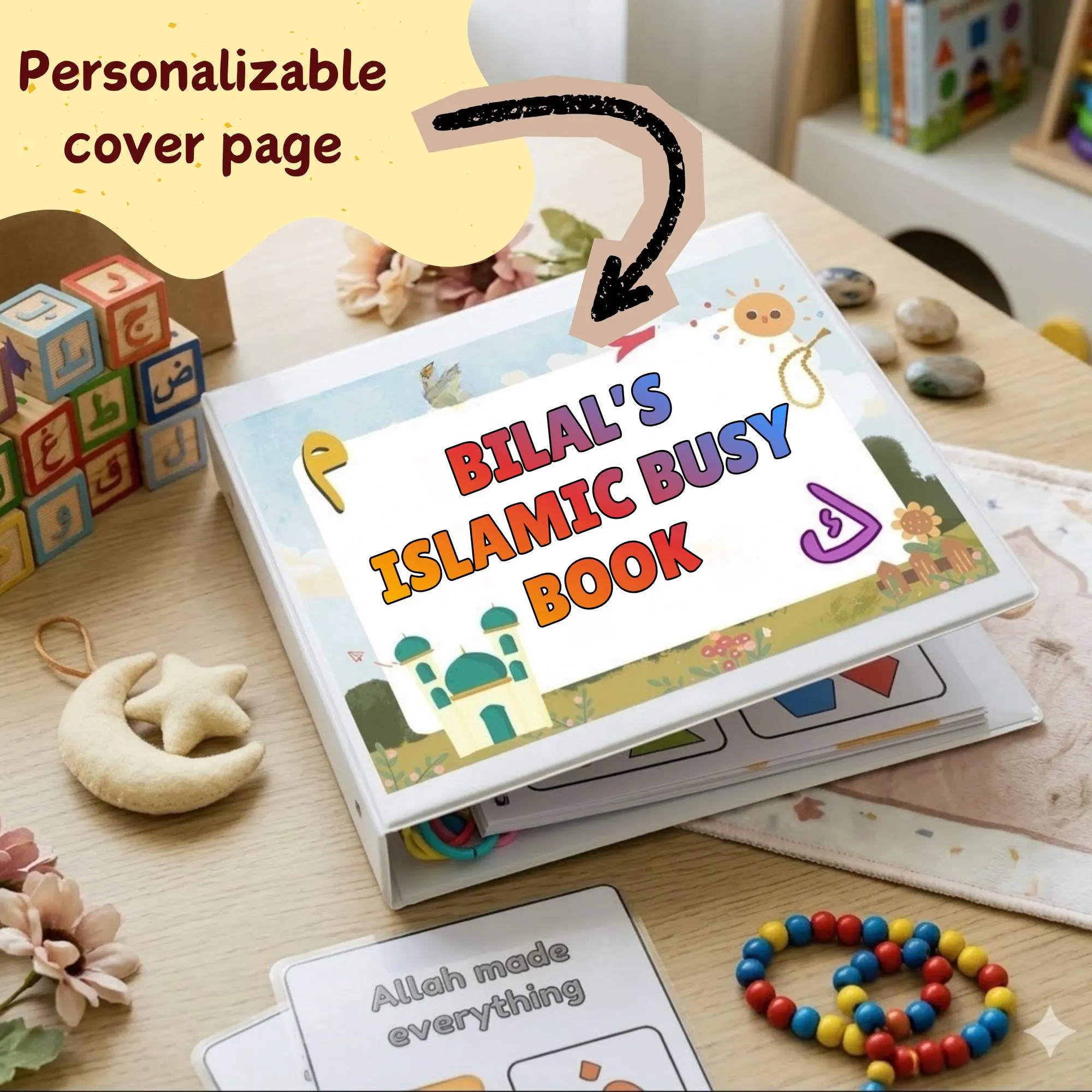 Personalized Islamic Busy Book, Arabic Alphabet Learning, Toddler Montessori Toy, Ramadan Eid Gift - image 4