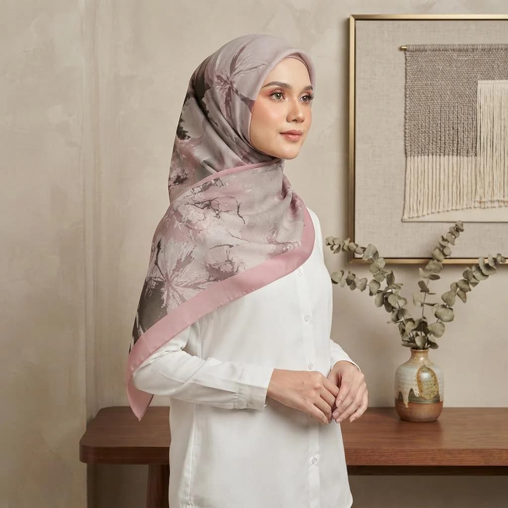 Premium Square Voal Hijab – Laser-Cut Sublimated Print – 115x115cm – Hana Series